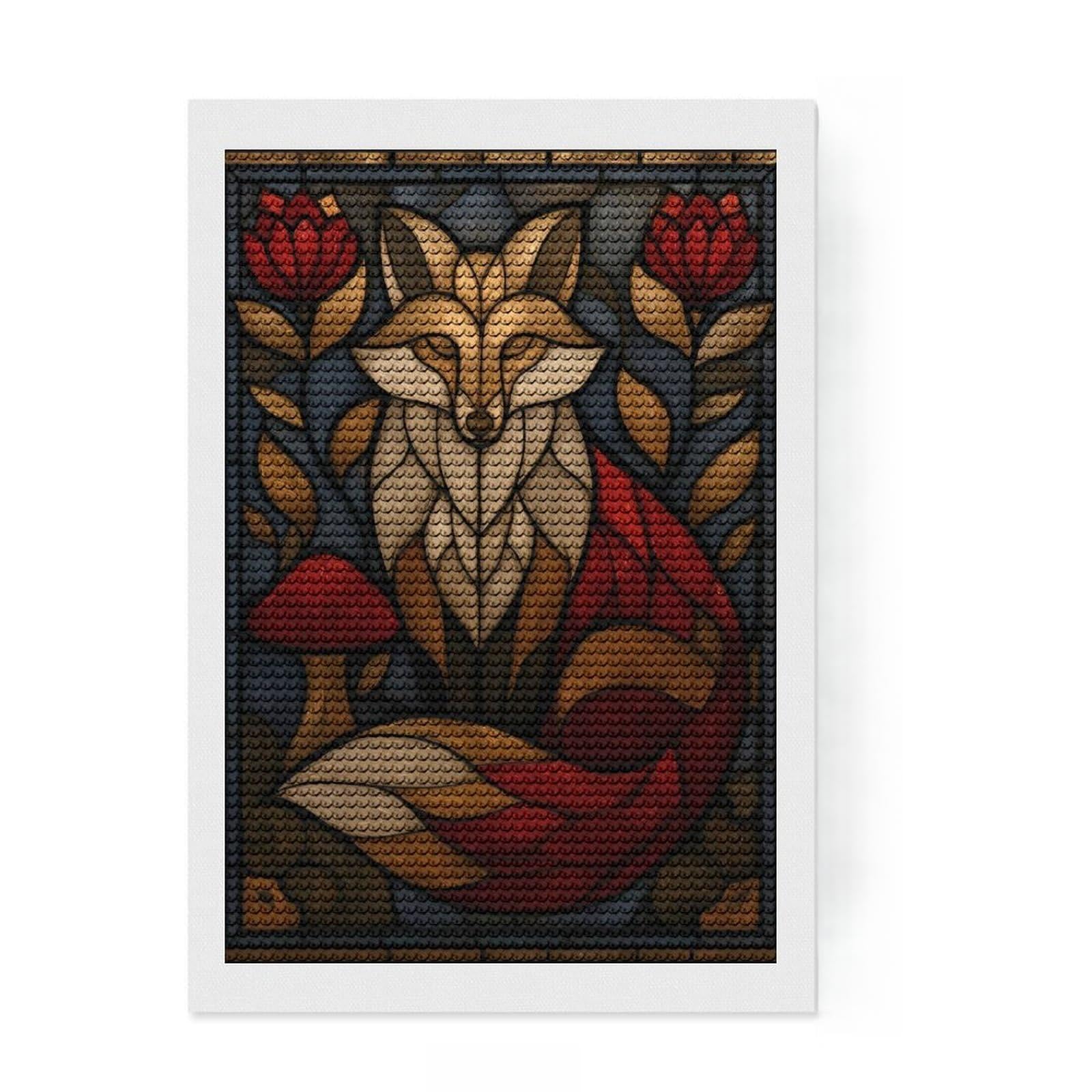 Junmoney Stained Glass Fox Diamond Painting Canvas Set 8"x12", for Teens, Pleasing Wall Art Project, Cosy Home Accent, Birthday Gift