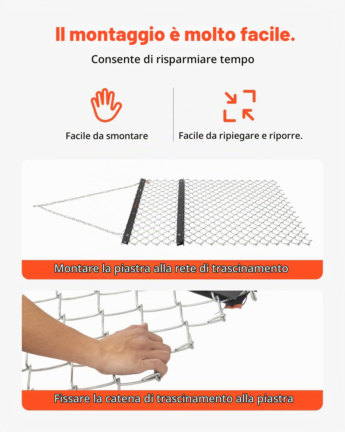 VEVOR Erpice a Trascinamento a Catena, Realizzato in Acciaio Q235, Accessori per Trattori UTV per Livellamento del Paesaggio Manto Erboso, Erpice per Vialetto, Nero 1520 x 1240 x 57 mm