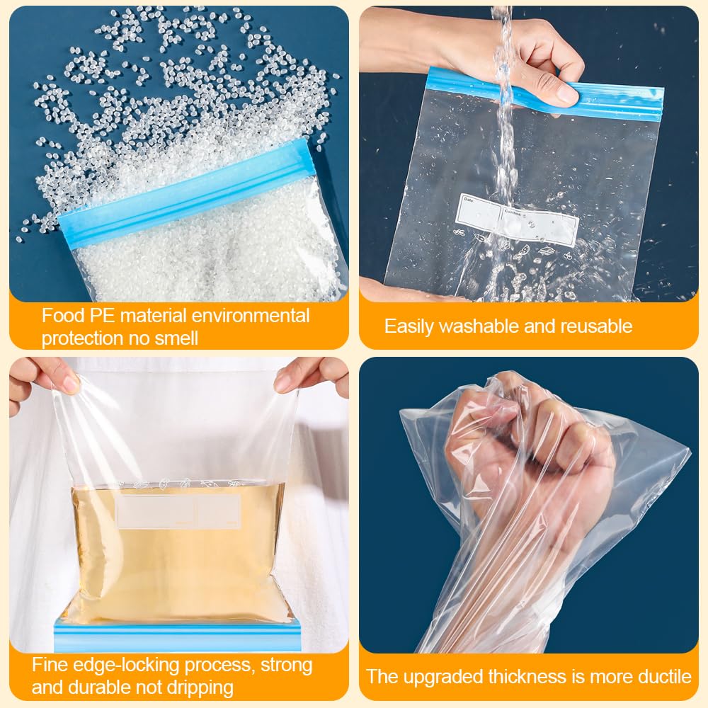 70 Pack Gefrierbeutel zur Aufbewahrung von Lebensmitteln,Wiederverwendbare doppelt versiegelte transparente Druckverschlussbeutel,BPA-freie Lebensmittel-und Sandwichbeutel -für Gemüse,Obst(3 Größen)