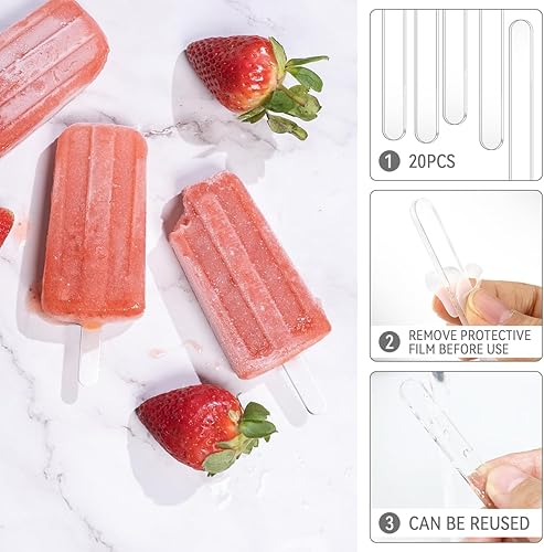 Miniatura 10 de 20 palitos de paletas acrílicas reutilizables de 4.5 pulgadas para hacer paletas de hielo, cake pop, dulces y manualidades (colorido)