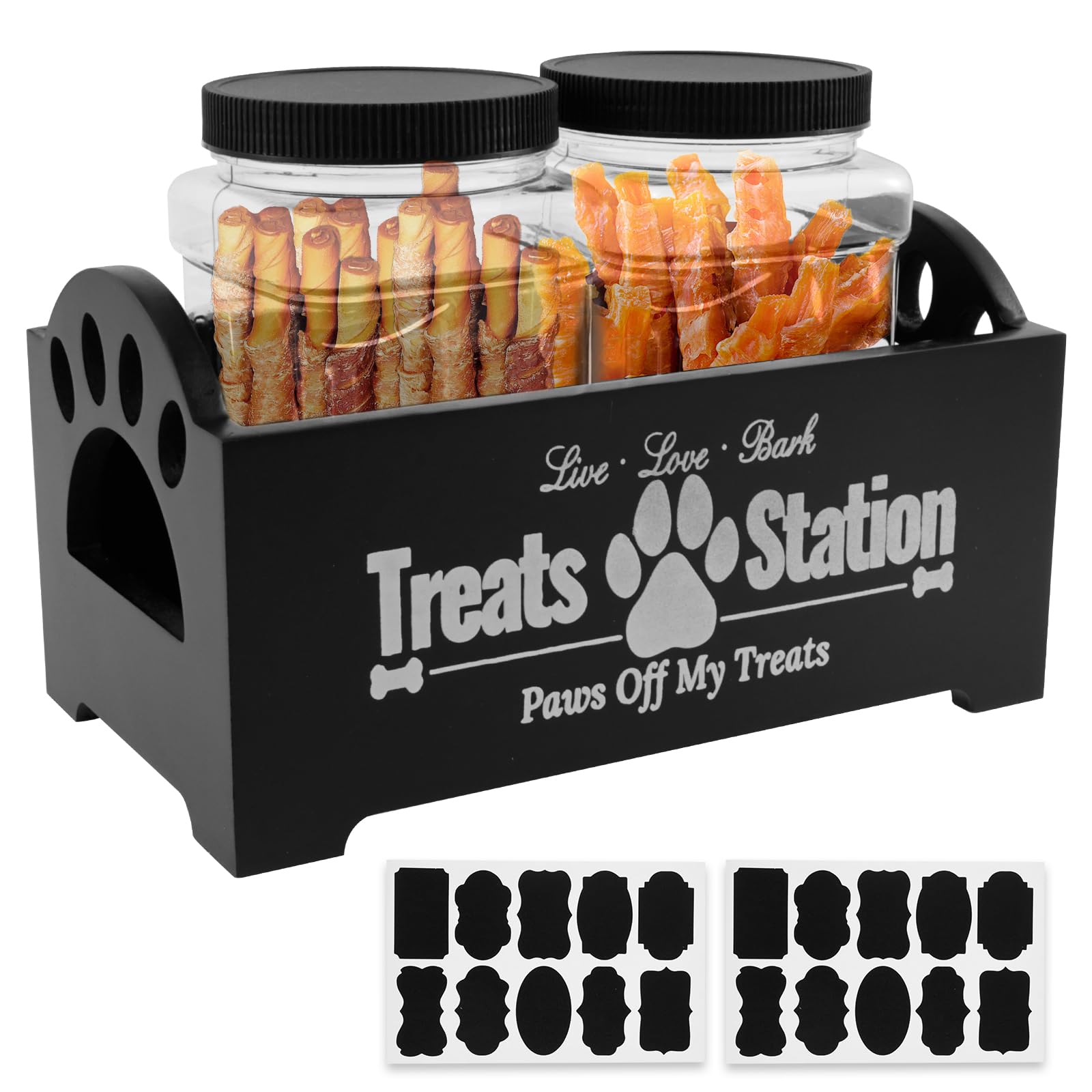 NIHUIFDPY Dog Treat Container With Jars and Stickers Wood Pet Treat Canister Anti Deformation Dog Biscuit Storage Jar Decorative Pets Food Storage Container for Pet Owners and Pet Lovers(black)