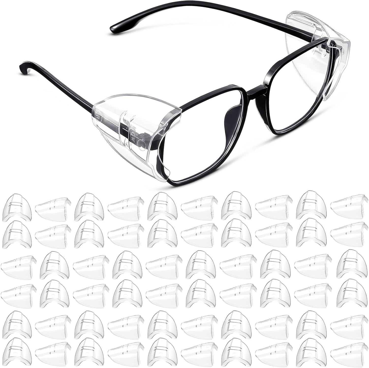 Tellegloww 30 Pairs clear Safety Glasses Side Shields for Prescription Eyeglasses Slip on Shields Side Guards for Glasses Universal, fits Small to Medium Eyeglasses