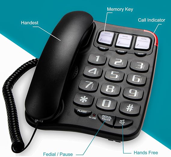 Large Button Corded Phone for Seniors - Photo Speed Dial, Volume Control, Speakerphone, Extra-Long Cord, Flash Alert, Easy-to-Use Desk Telephone,Suitable for Multiple scenarios