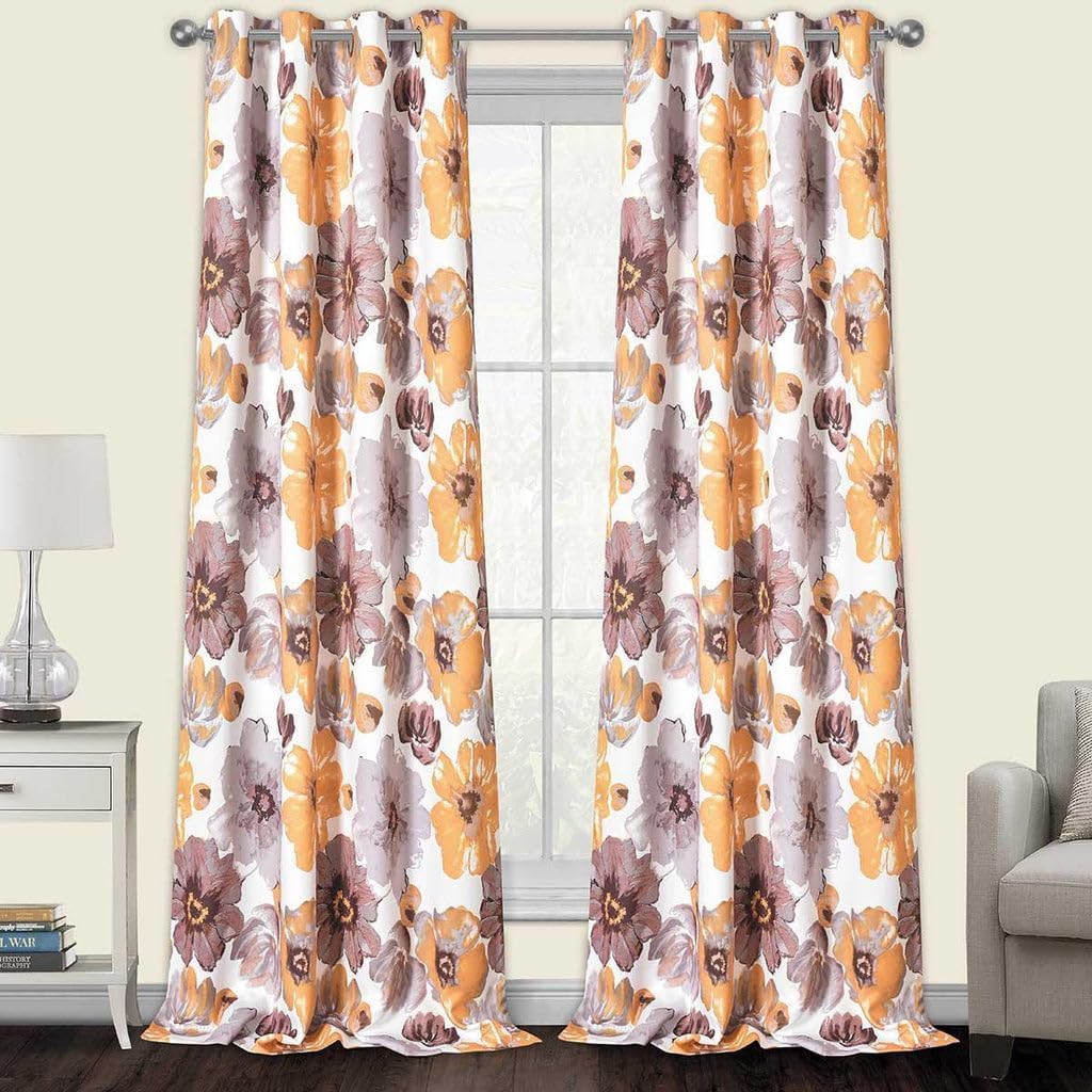 Royal Tradition Blackout Window Curtains Set of 2 (52W x 84L) Panels, Floral Leahanna Room Darkening Drapes