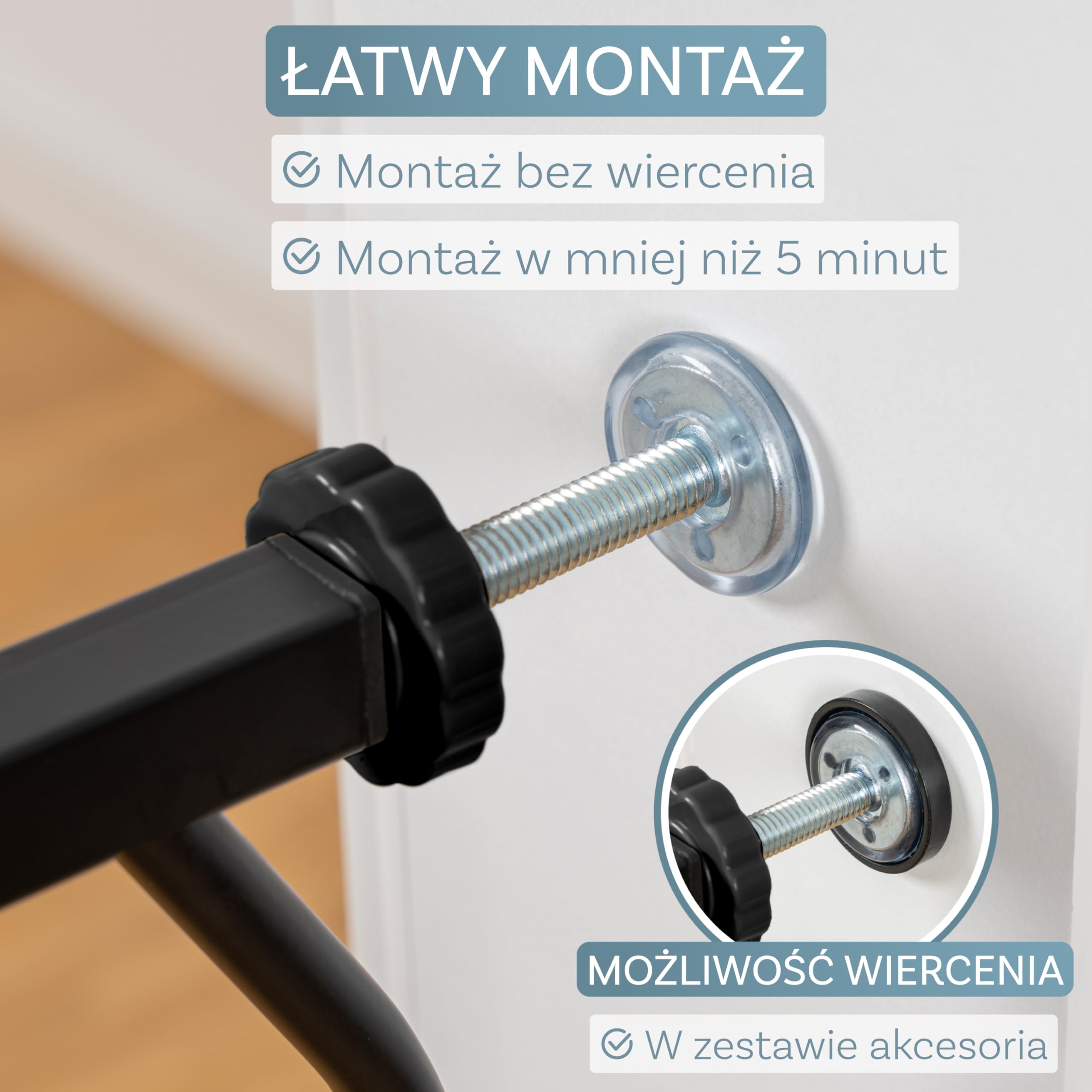ib style Berrin 58-75 bramka ochronna na drzwi - bramka na schody dla dzieci, samozamykająca się, nie wymaga wiercenia, bezpieczna dla dzieci, 58-66 cm, czarny