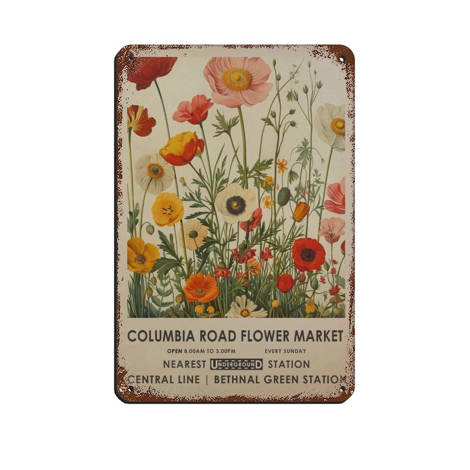 Columbia Road Flower Market, Vintage Meadow Flower (2) Retro Poster Metal Tin Sign Chic Art Retro Iron Painting Bar People Cave Cafe Family Garage Poster Wall Decoration 8x12inch(20x30cm)