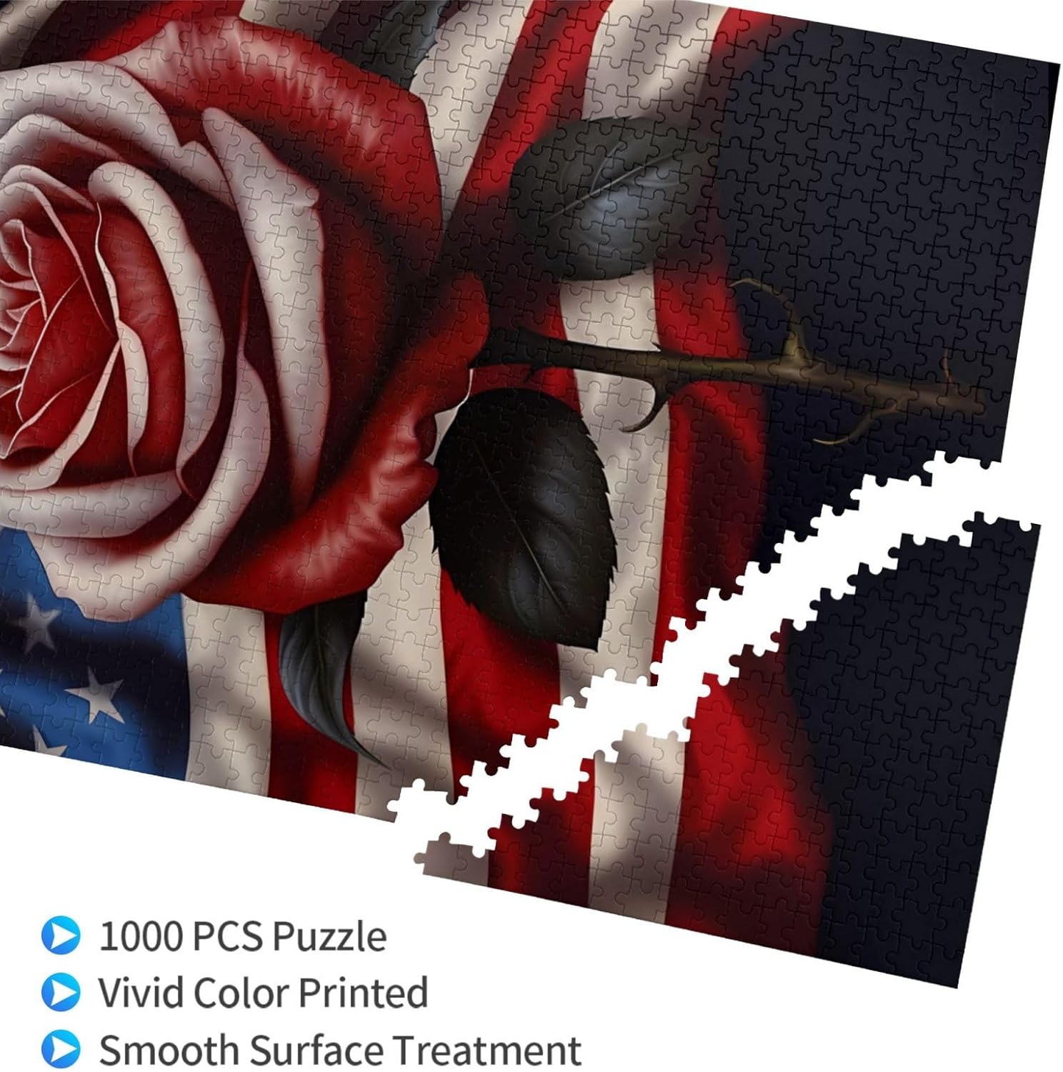 Puzzles for Adults 1000 Pieces Jigsaw Puzzles Patriotic Flag July 4th Roses American Veteran Memorial Day Formation Wooden DIY Families Toys Gift for Home 29.5 x 19.6 in