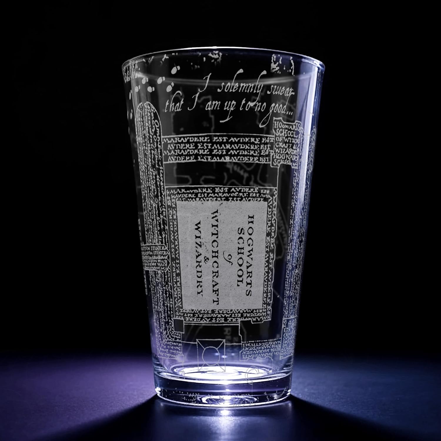 MARAUDERS CASTLE MAP Engraved Pint Glasses | Rim Tempered 16oz Dishwasher Safe | Fantasy Mythology Witches Wizards Literature Magic