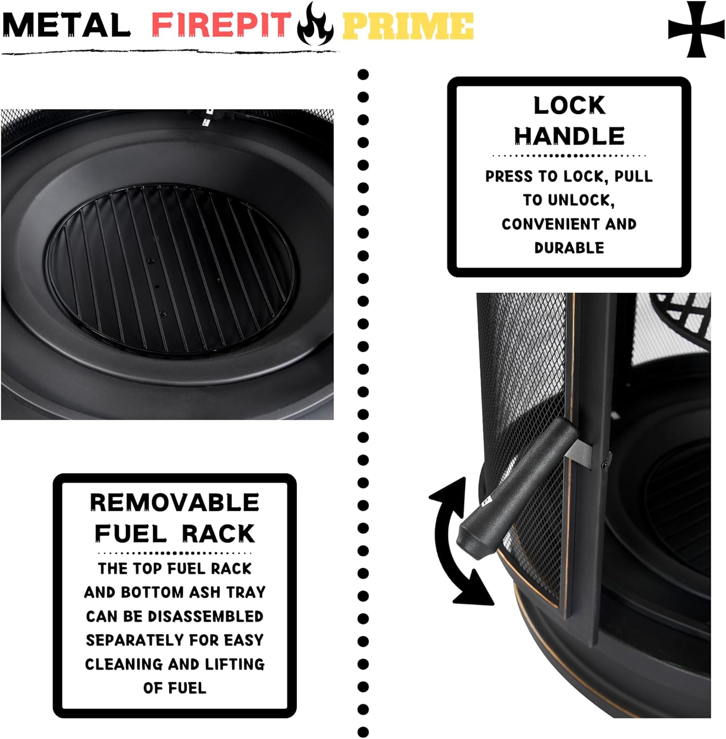 Outdoor Fire Pit with Grill, Wood Burning Fire Pits for Outside with Lid & Fire Poker, Garden Metal Outdoor Heating Furnace for Backyard 2 in 1 Tall Fire Pit for Patio, Picnic, Party (XOT035圆形)