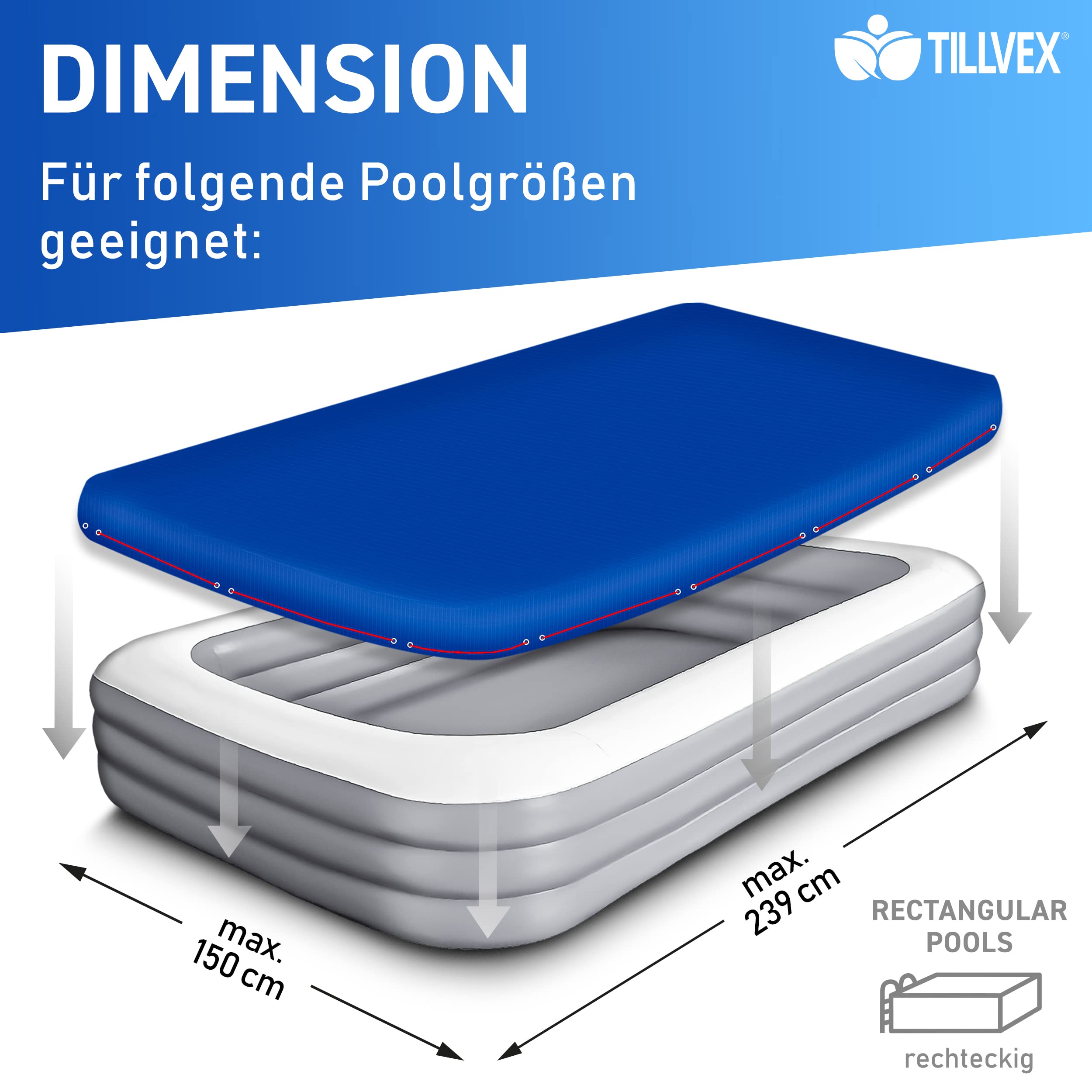 tillvex Pool Abdeckplane 259 x 170 cm Oval | Schwimmbecken Abdeckung UV-Stabil & reißfest | Schwimmbad Poolabdeckung Winter Solarplane