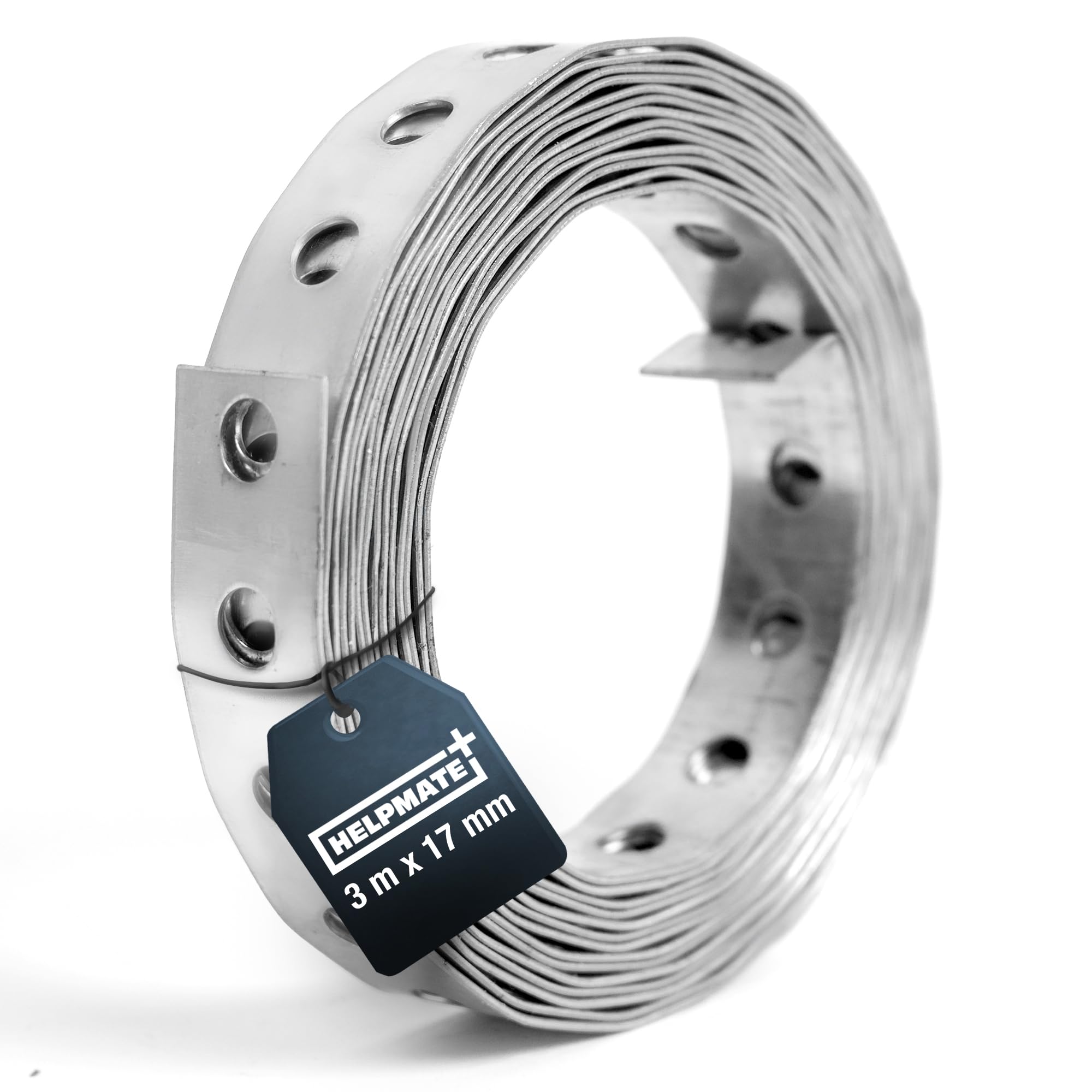 Helpmate Silver – Perforated Metal Strip 3 M - Sendzimir Galvanised Steel - Width 17 Mm, Thickness 0.8 Mm - High Quality Zinc-Coated Perforated Belt - For Building Construction, Workshop, Dyi Projects