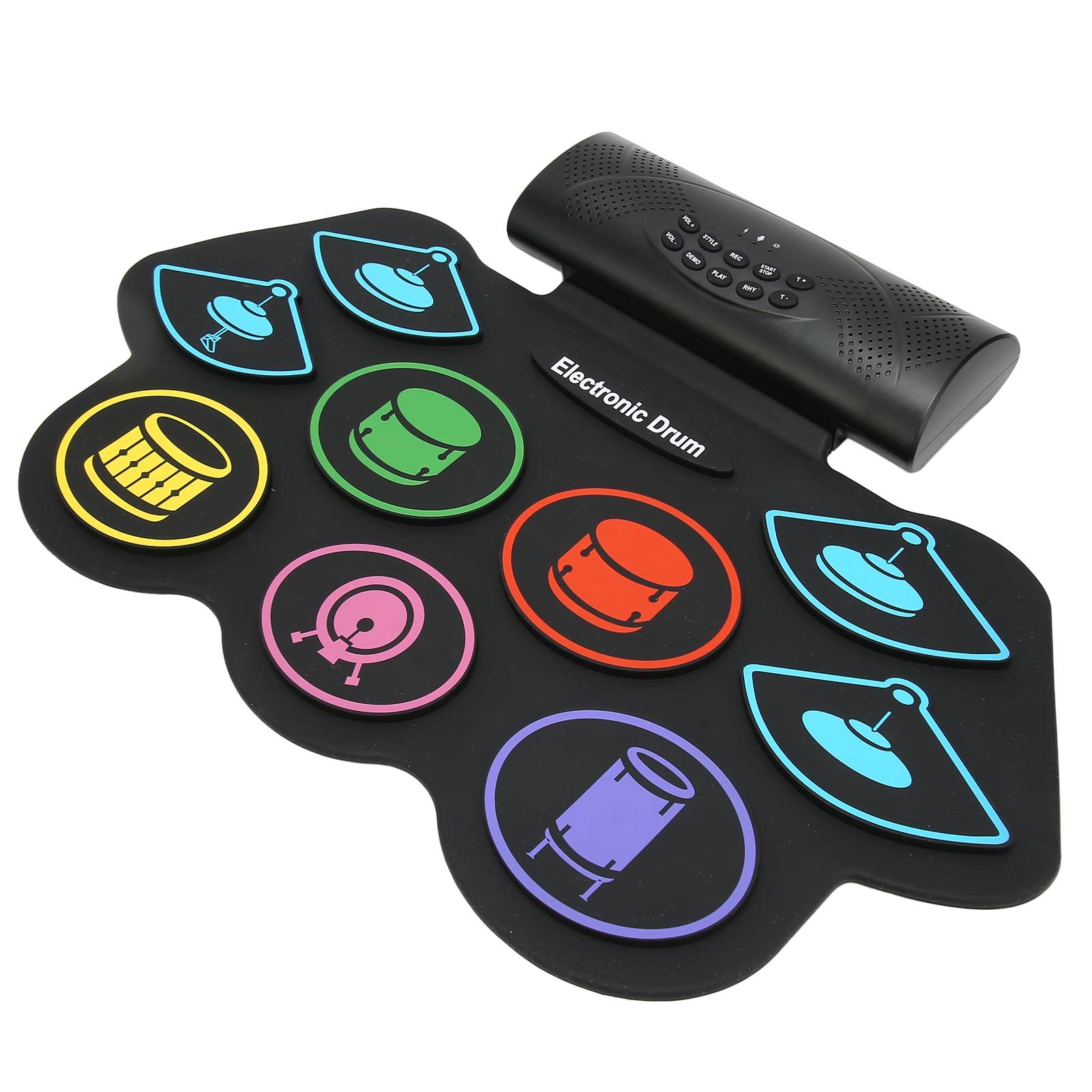 Batería Electrónica de 9 Pads, 9 Acompañamientos Función de Grabación de Pads de Práctica de Batería Vocal Externa de 100-240 V para Entrenamiento de Percusión (Enchufe de la UE)