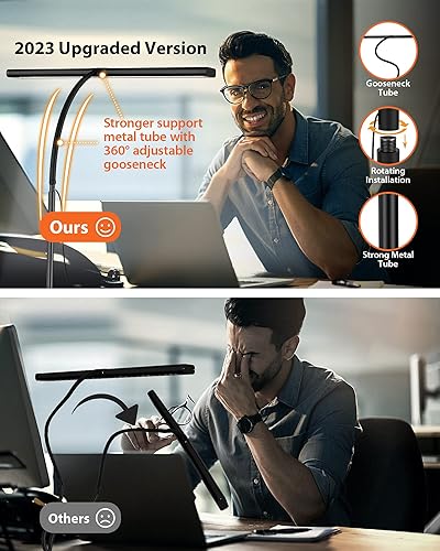 Miniatura 6 de Lámpara de escritorio con control remoto, brillo ajustable, luz LED que cuida los ojos, cabezal giratorio, USB con adaptador, diseño que ahorra