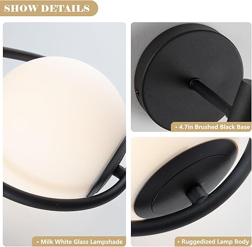 Miniatura 3 de Juego de 2 apliques de pared de globo moderno de mediados de siglo, lámpara de pared industrial de bola de vidrio, luz de montaje en pared, color