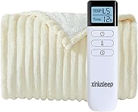 XINIUSLEEP Heated Electric Blanket Throw 62x84 Flannel Sherpa, 5 Heat Levels, 12Hr Timer, Wireless Control, Machine Washable Beige