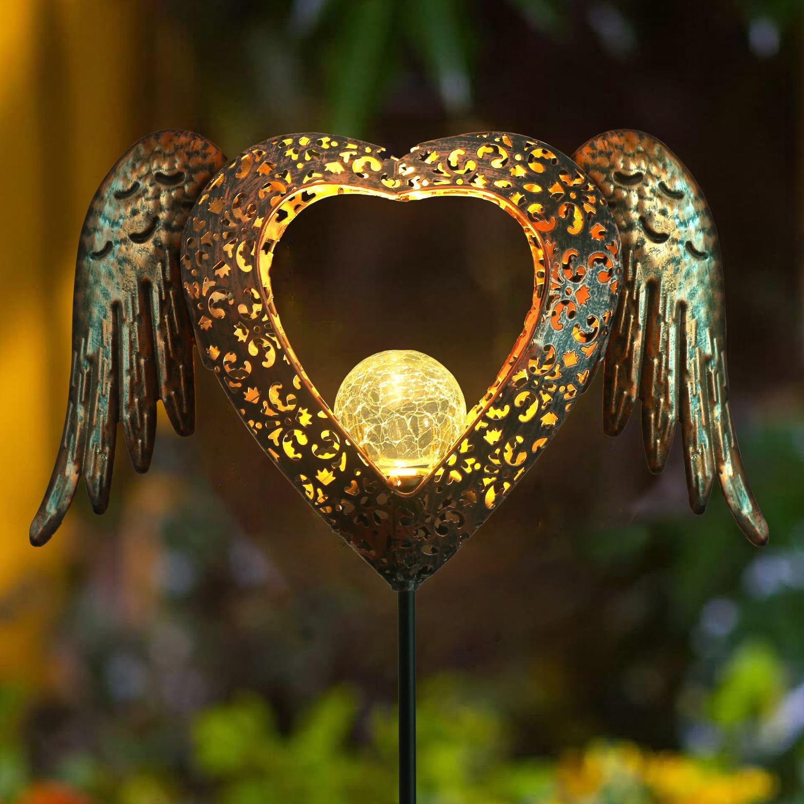 KAIXOXIN LEDs Solar Heart Stake Lights for Garden Metal Warm White Memorial Gift - Perfect as Remembrance Sympathy