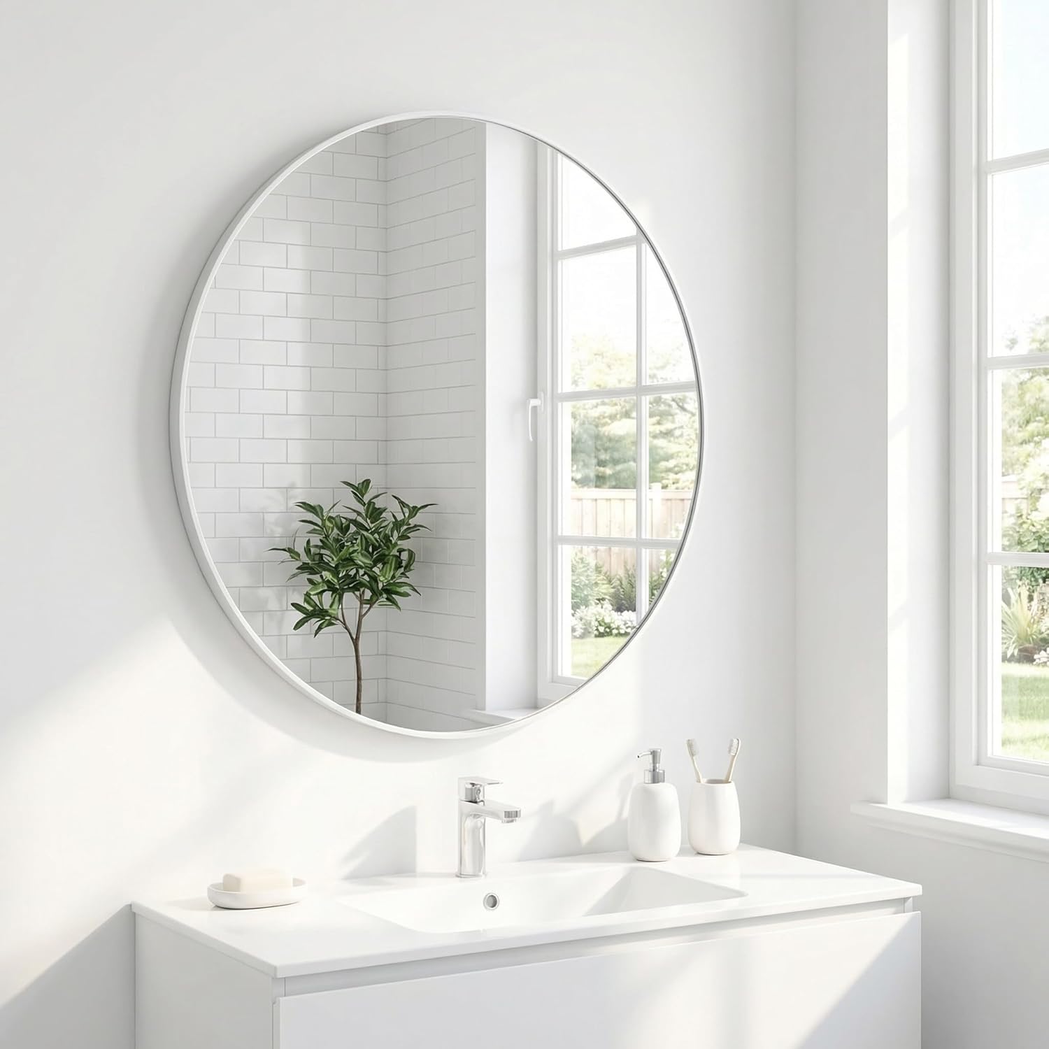 HARRITPURE Round Mirror 20" White Wall Mounted Circle Mirrors Vanity Mirror with Brushed Aluminum Alloy Frame Modern Decoration for Bathroom, Living Room, Vanity, Bedroom, Entryway