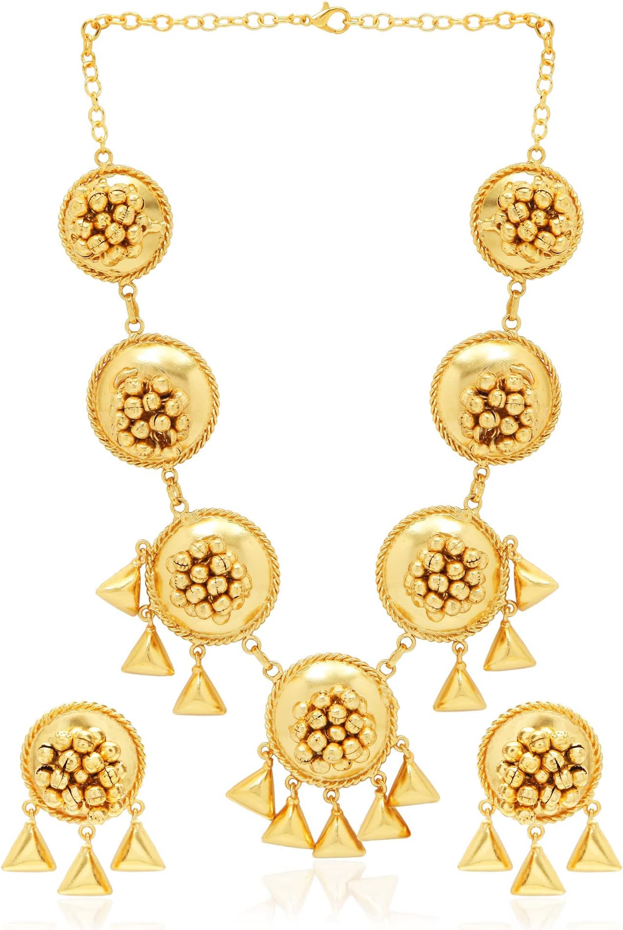 I Jewels18k Gold Plated Antique Long Necklace Jewellery Set with Earrings for Women & Girls (MC089FL)