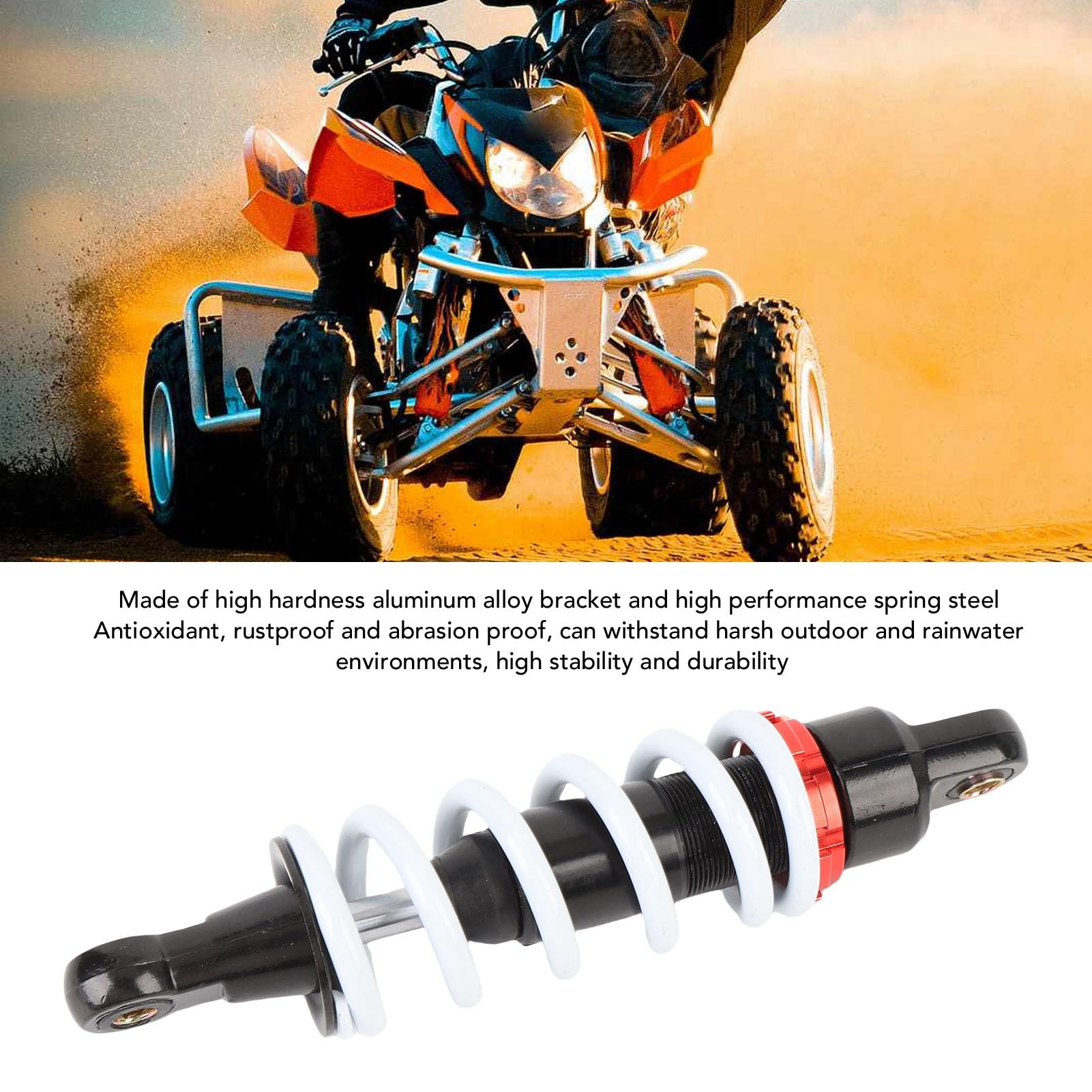 Amortyzator 10 Cali, Wytrzymałe, Regulowane Tłumienie, Uniwersalny Motocykl ATV Quad, Skuter Terenowy, ze Wspornikami ze Stopu Aluminium o Wysokiej Wytrzymałości, do Większości