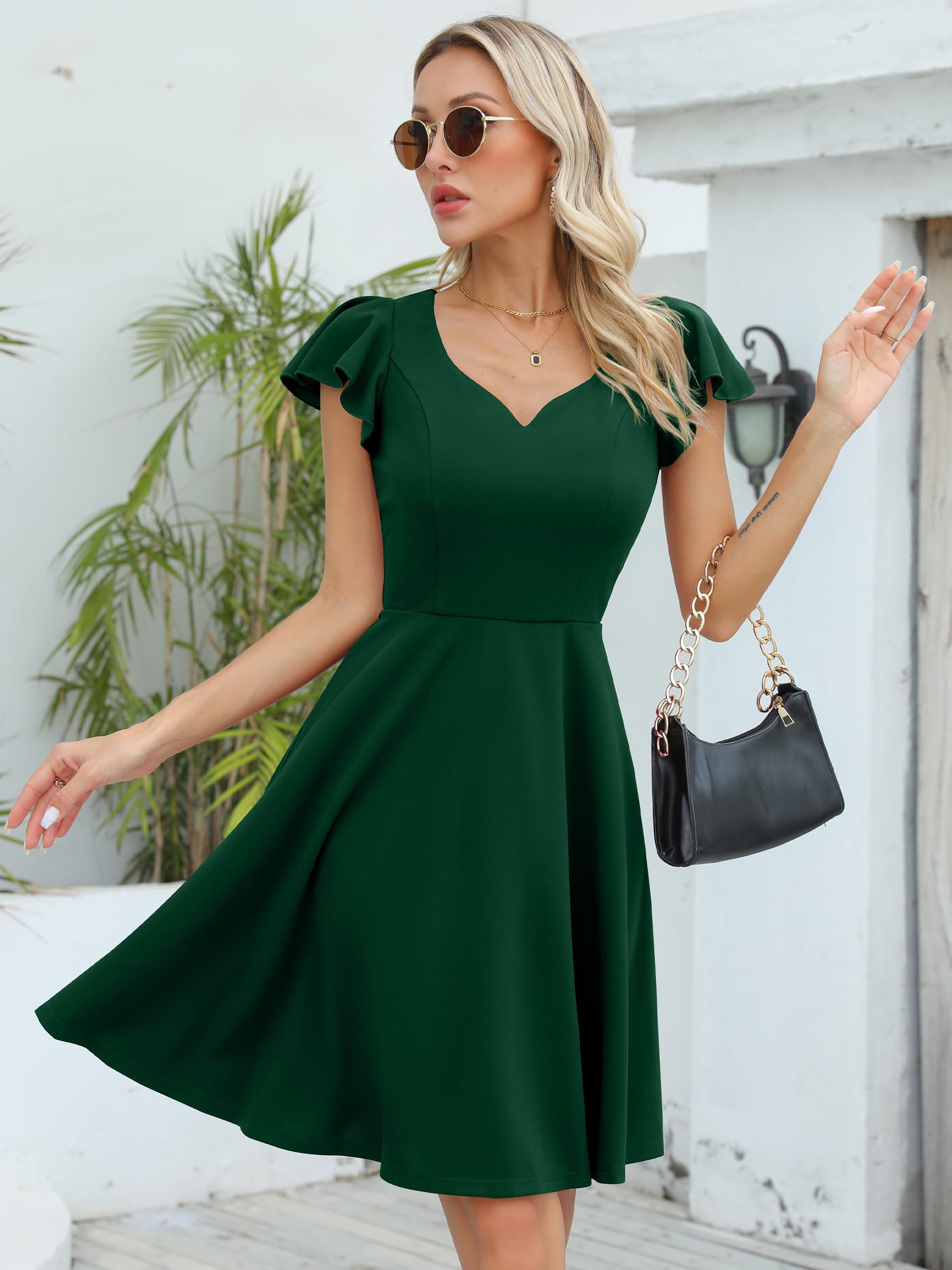 Missufe Vestido corto de cóctel para mujer, con mangas con vuelo, ajustado y acampanado