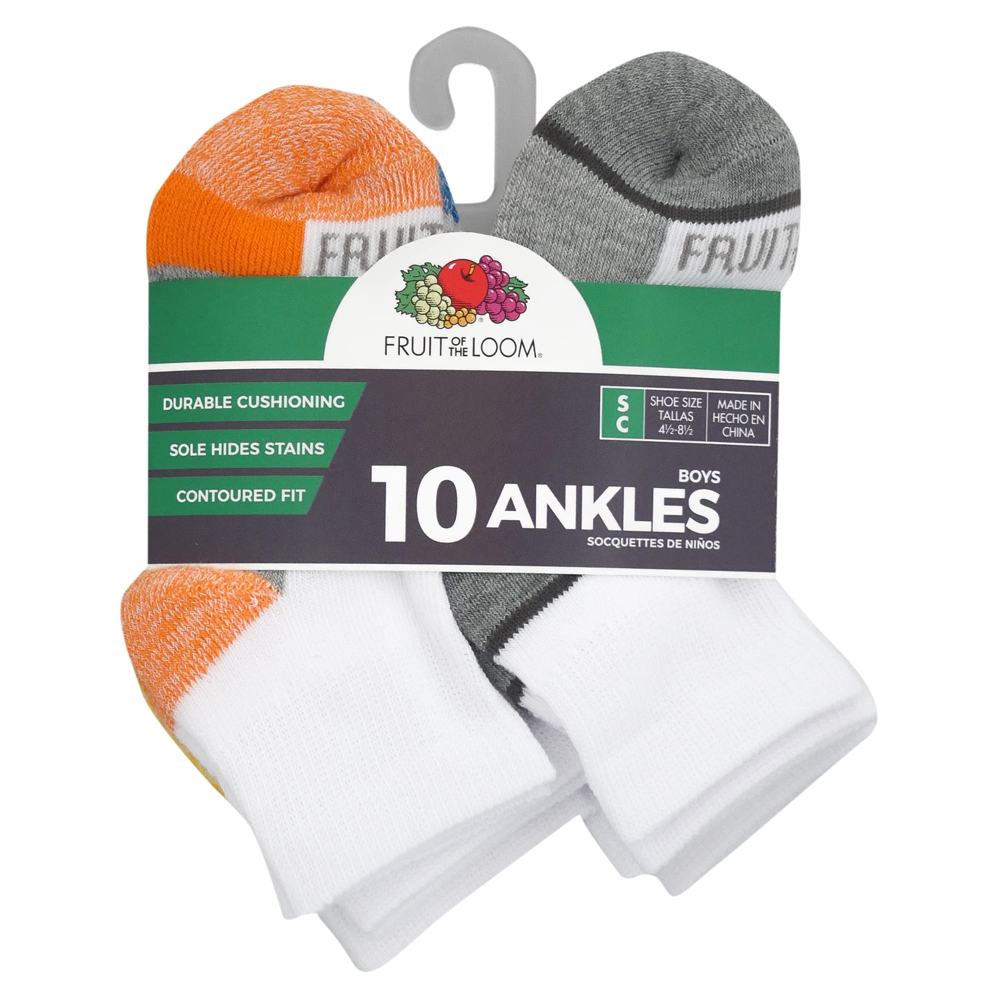 Snapklik.com : Fruit Of The Loom Boys Half Cushion Socks 10 Pairs