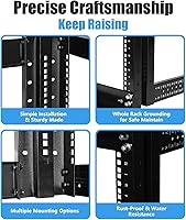 Vista 4 de Raising Electronics Rack para servidores 4 postes de bastidor abierto de aluminio de profundidad ajustable de 19 pulgadas