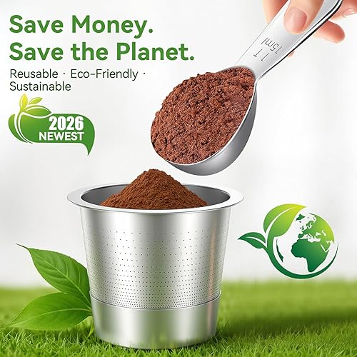 Miniatura 7 de CAPMESSO Tazas K reutilizables para Keurig cápsulas de café recargables de acero inoxidable 2026, filtros de café de metal con 5 agujeros y cuchara,