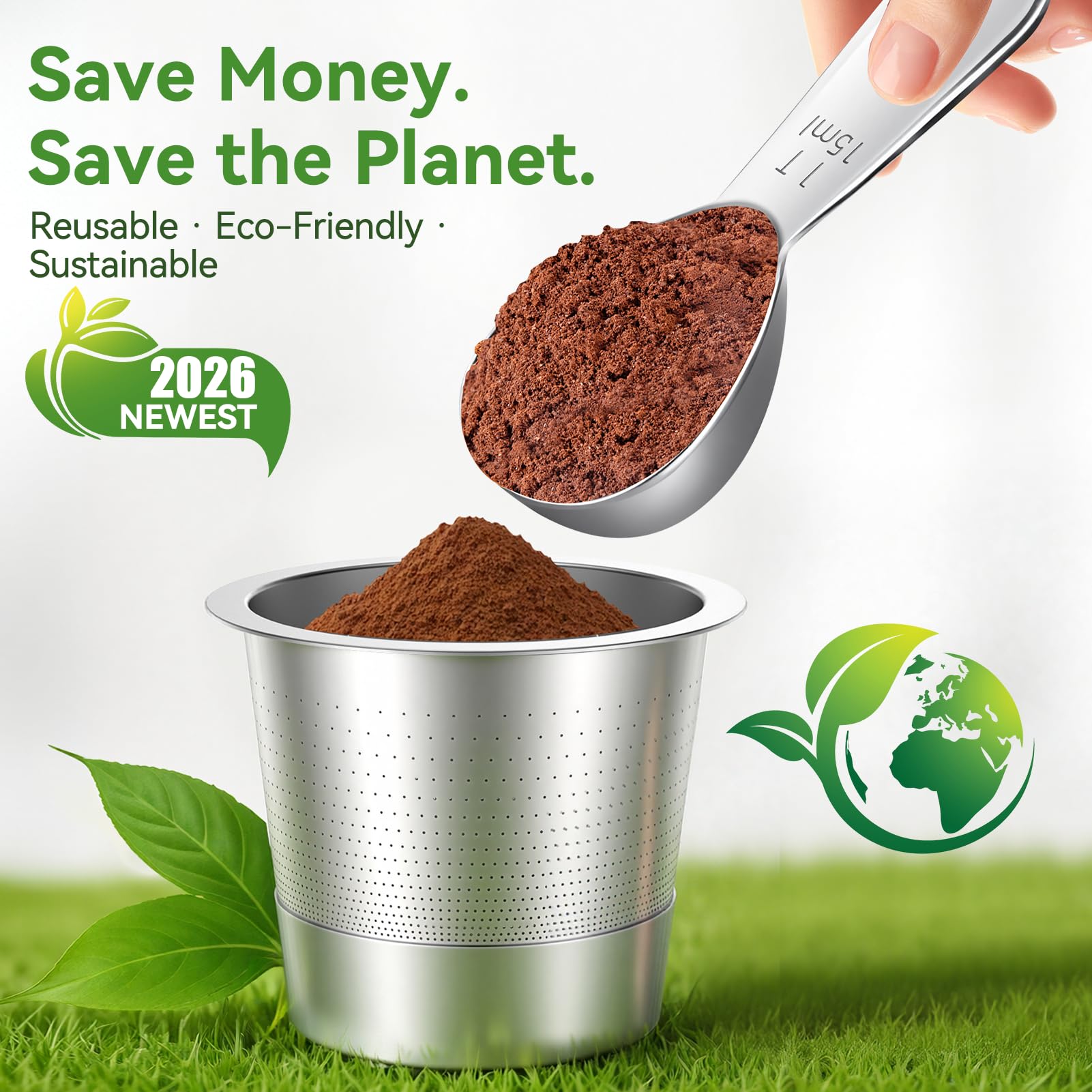 CAPMESSO Reusable K Cups for Keurig: 2026 All Stainless Steel Refillable Coffee Pods Metal Coffee Filters with 5 Holes & Scoop - for K Supreme/K Slim/K-Duo 2/K-Brew Chill MultiStream Maker (2 Pack) — view 7