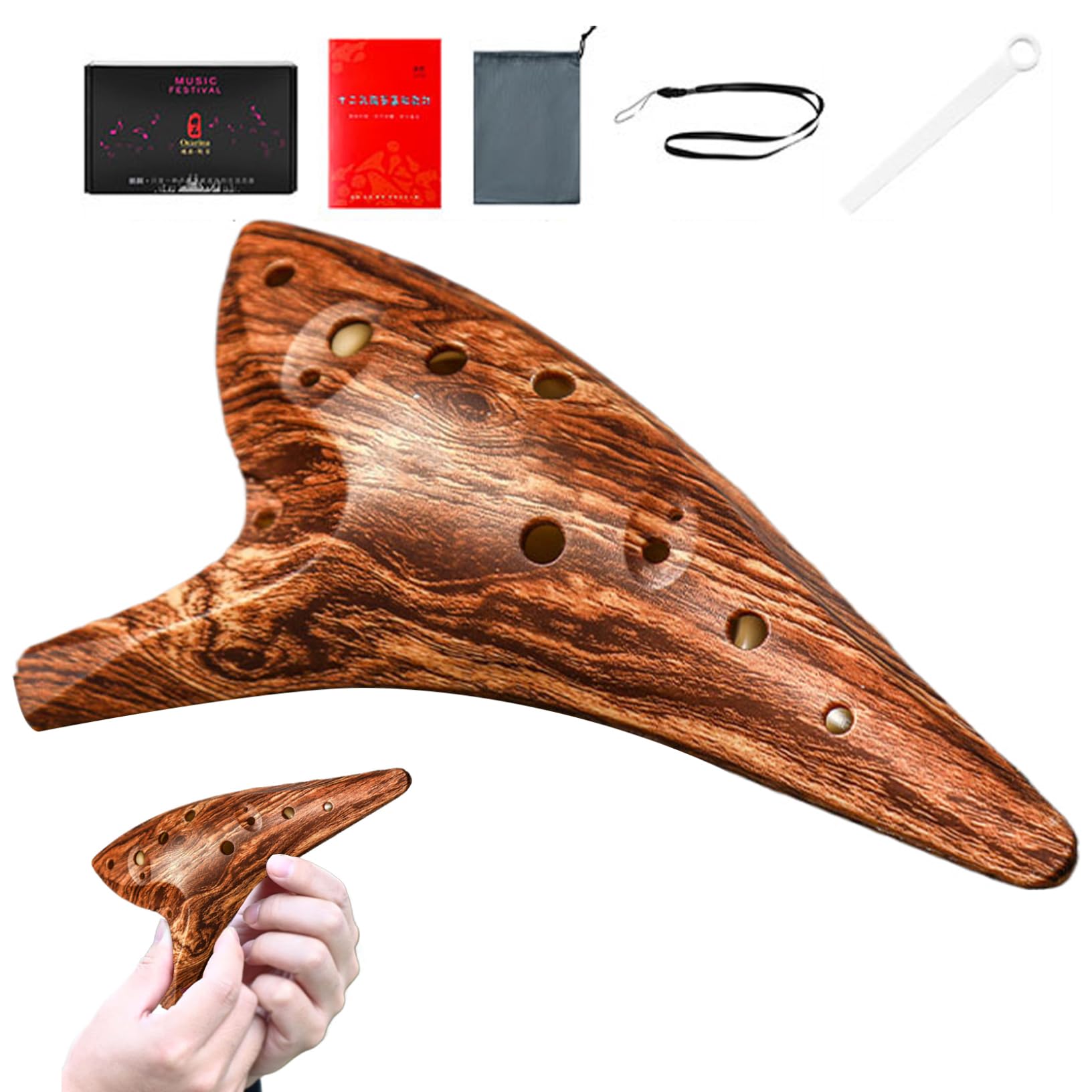 Instrument Ocarina ergonomique en résine ABS à grain de bois à 12 trous - Instrument de musique portable léger et résistant aux chocs pour débutants, enfants et professionnels