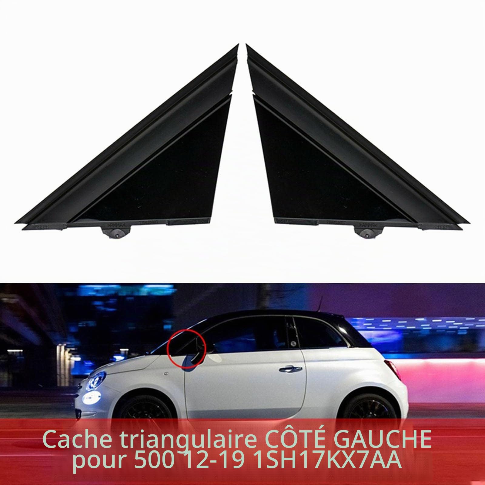 2 pièces couvertures de Drapeau de rétroviseur de Porte de Voiture, Accessoires moulures décoratives Gauche et Droite pour Fiat 500 2012-2019, Noir Brillant