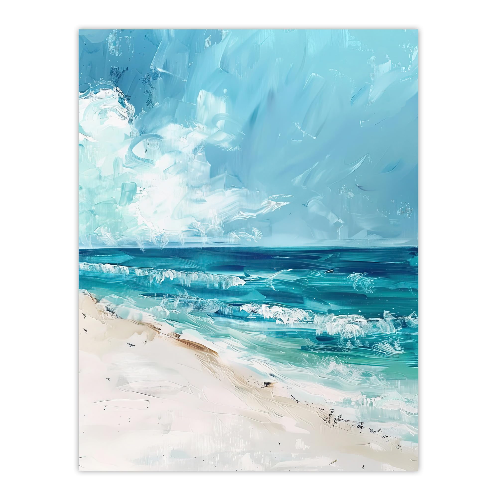 Artery8 Ocean Waves on Sandy White Beach Oil Painting Bathroom Large Wall Art Poster Print Thick Paper 18X24 Inch
