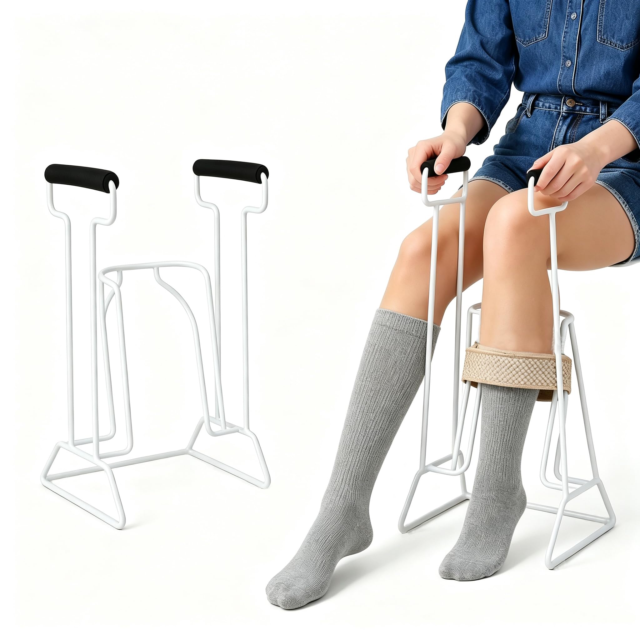 Medias de compresión y soporte de punta abierta, de acero resistente, para personas mayores, después de la cirugía de cadera y movilidad reducida, fácil de poner calcetines y medias