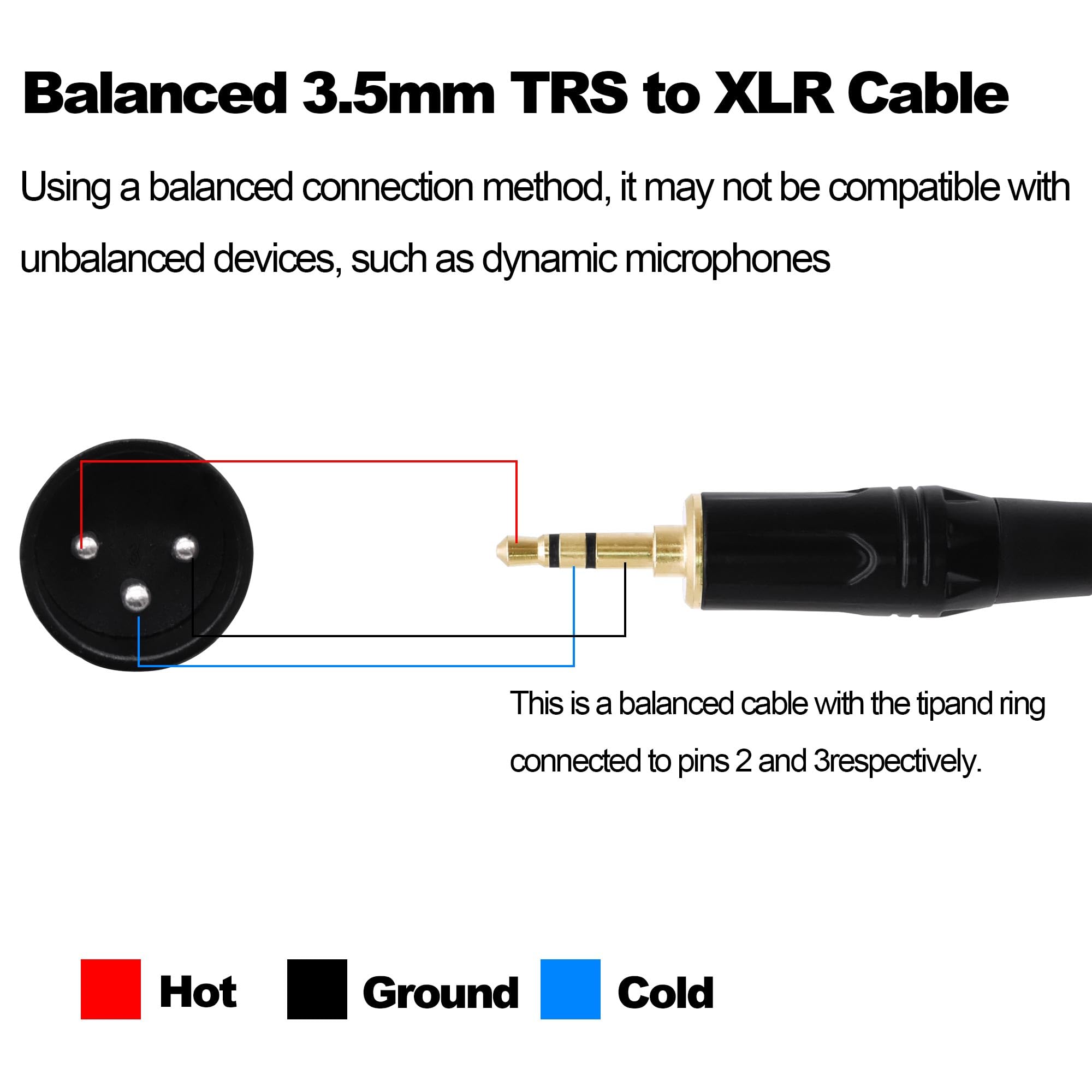 YARCHONN 3.5mm TRS to XLR Balanced Cable Right Angle XLR Male to 1/8 Quarter inch TRS Male Audio Cable Adapter HiFi Stereo Speaker Cord for Smartphone Laptop Mixer Speaker - Image 4