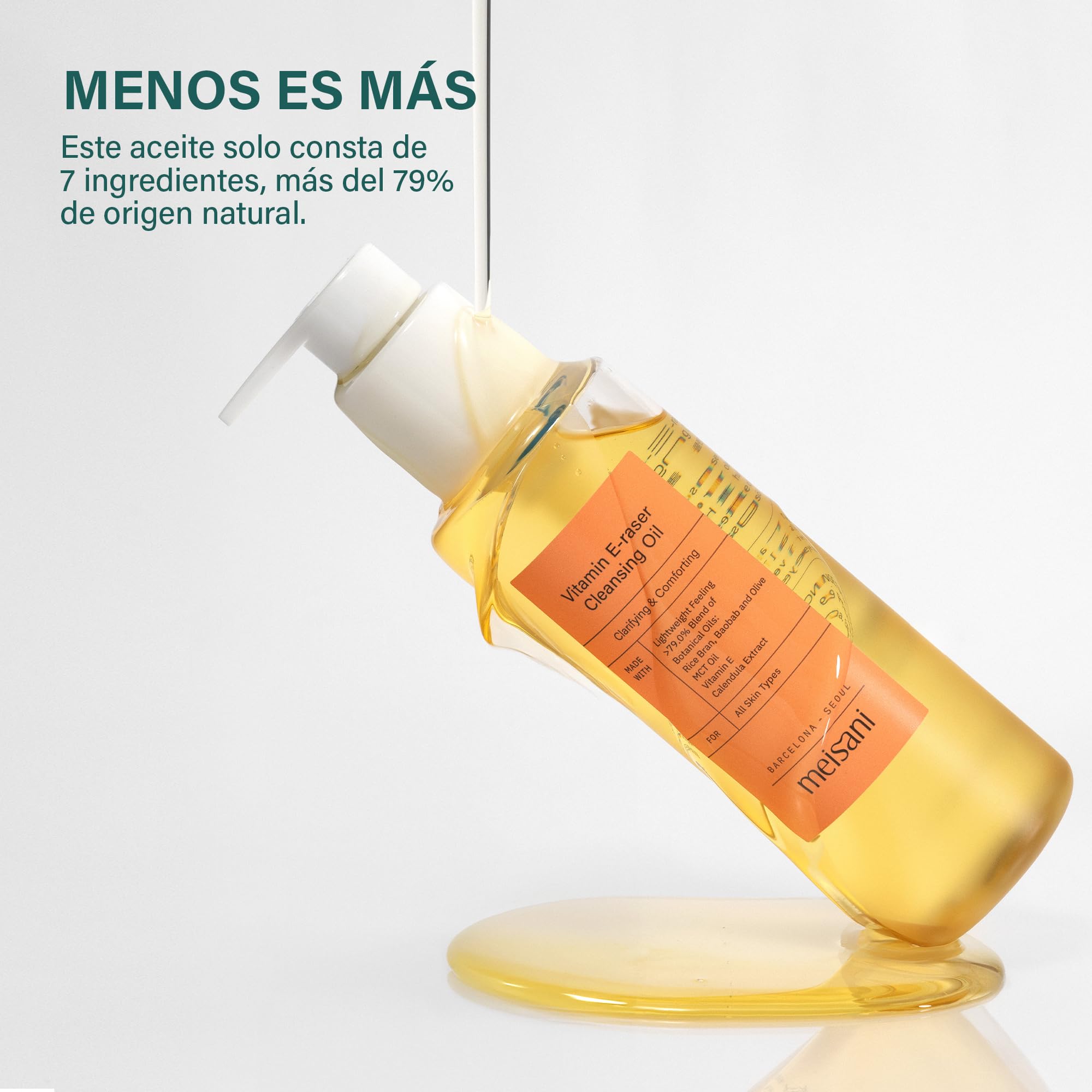 Meisani Vitamin E-raser Cleansing Oil - Aceite Limpiador Botánico Suave con Salvado de Arroz, Baobab, Aceite de Oliva y Vitamina E | Cosmética Vegana Coreana | 150ml