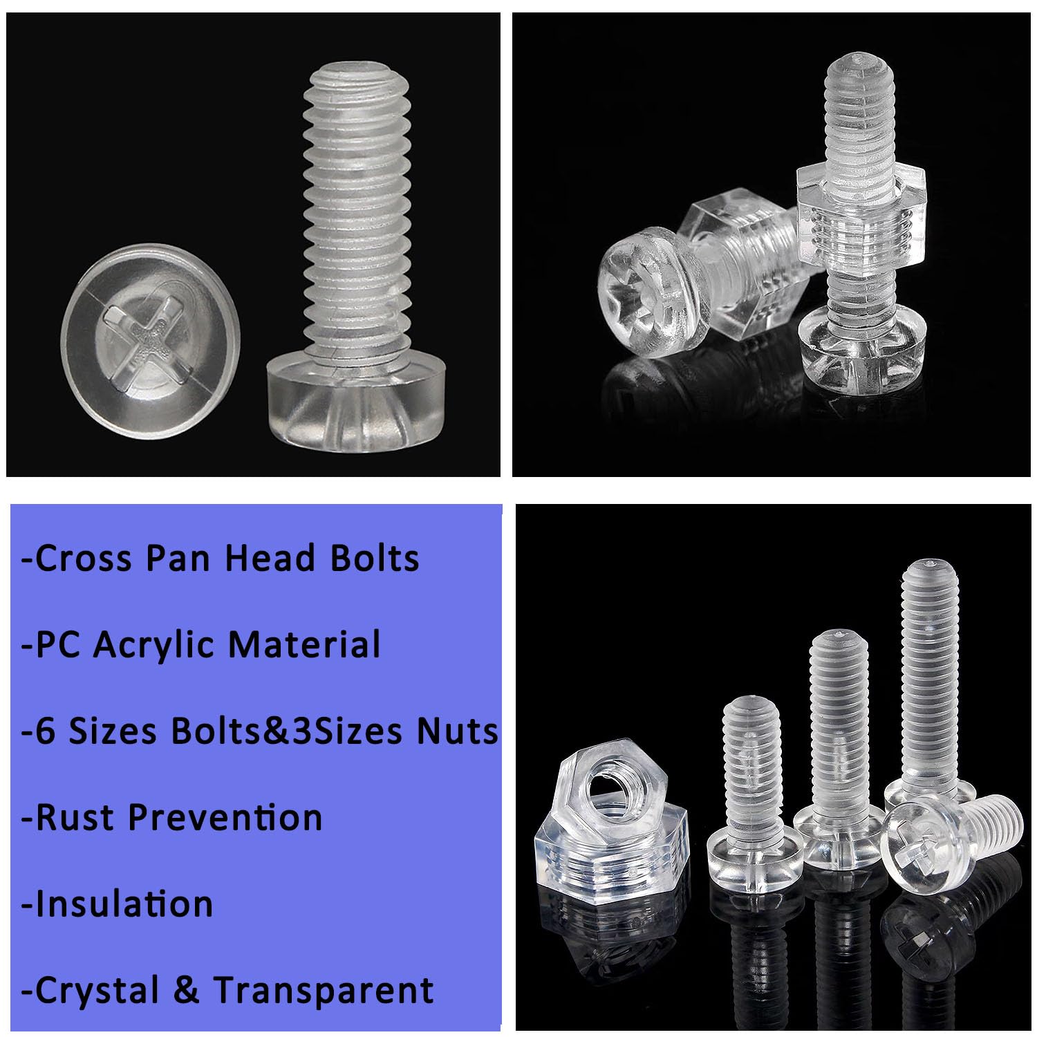 252 Pcs M3/M4/M5 Plastic Clear Screws, Phillips Cross Pan Head Machine Screws - Image 2