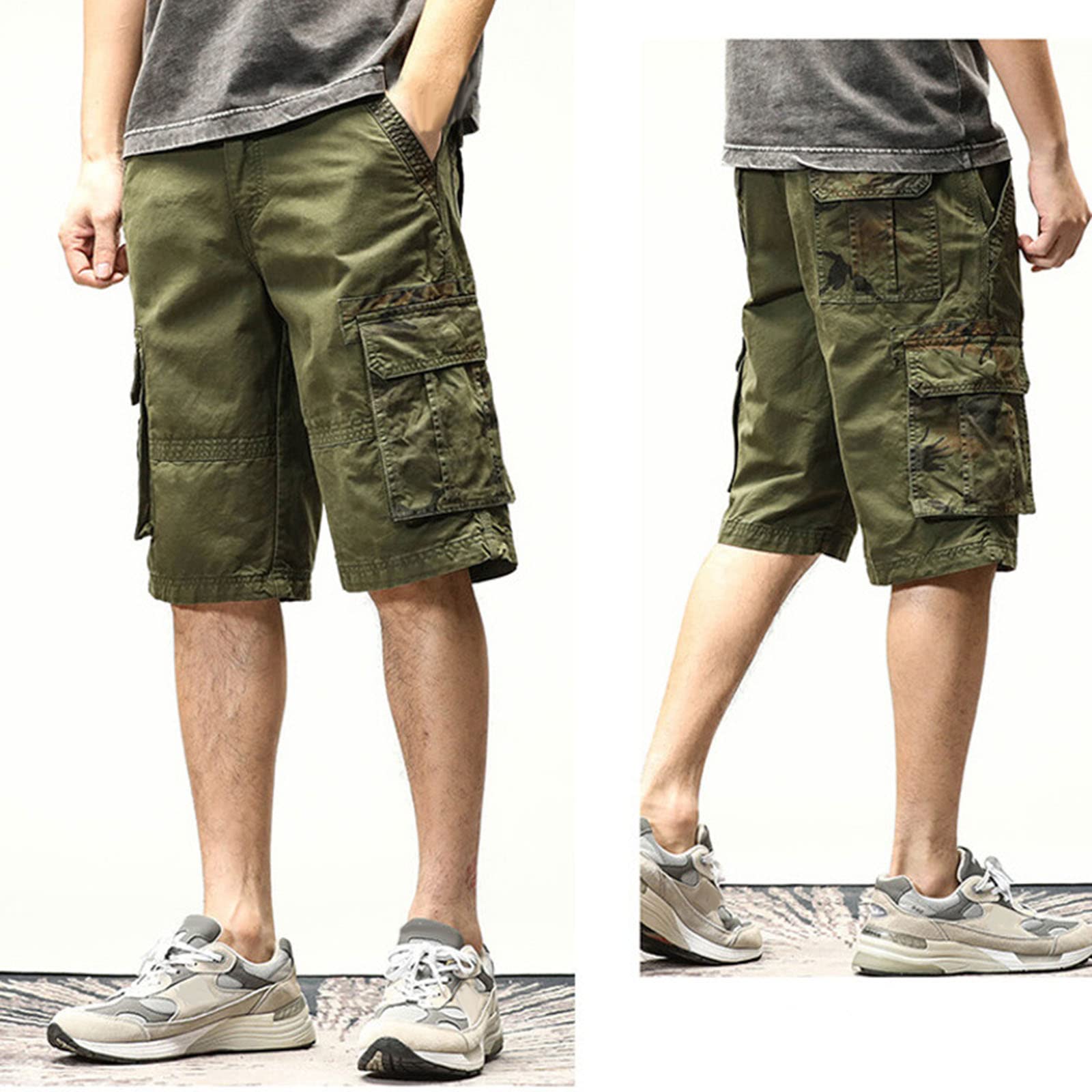 Kruze Uomo Cargo Pantaloncini Con Tasconi Vita Elasticizzata - Foto 3