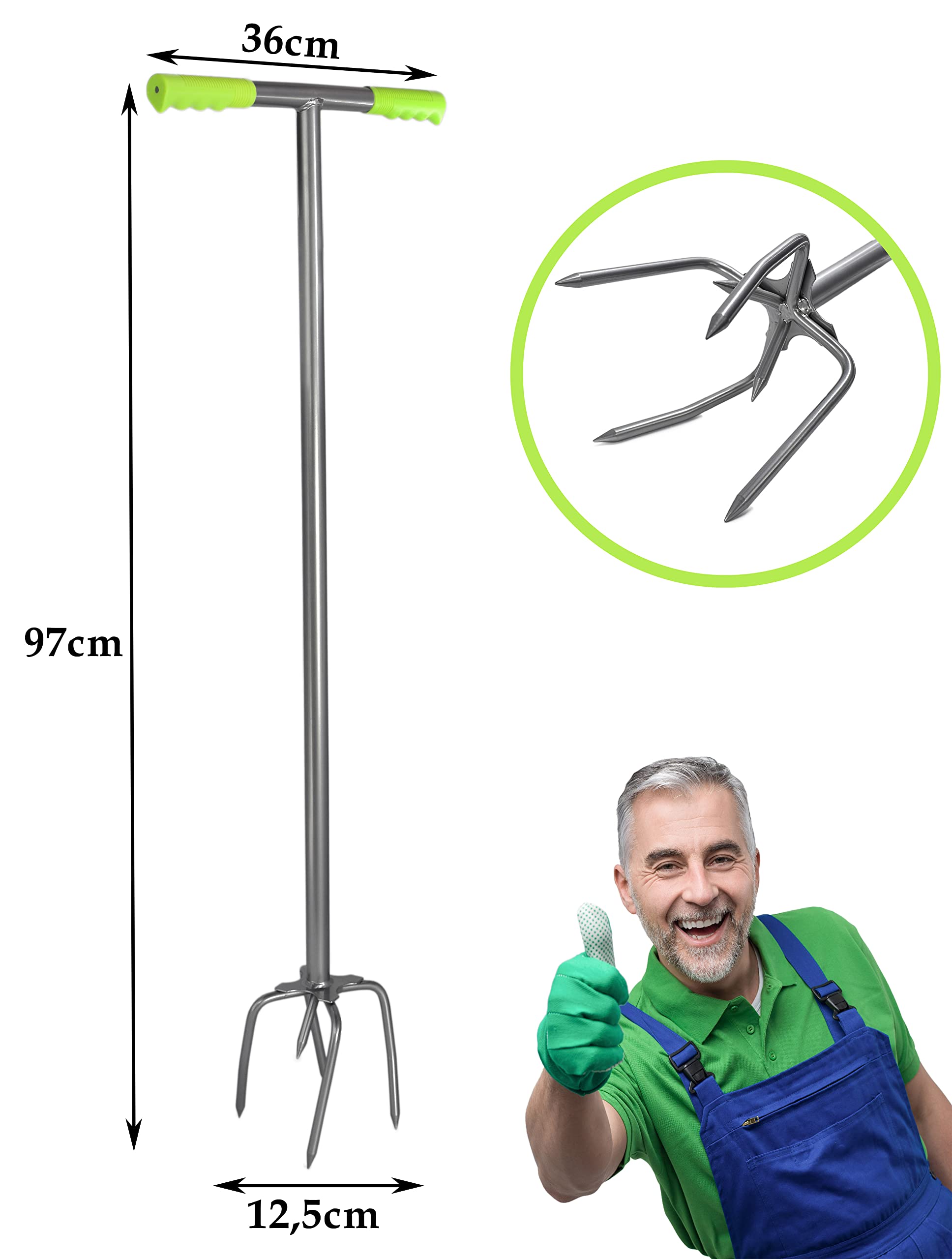 Gartenkralle mit 6 Zinken Unkrautkralle Boden Kultivator Erdkralle Bodenlockerer Grubber Gardenclaw Twist Tiller Vertikutierer Unkrautentferner Länge 97cm