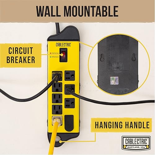 Miniatura 6 de Regleta protectora de sobretensiones de alta resistencia, 8 salidas con cable de extensión de 6 pies de largo, 14 AWG, regleta de alimentación de
