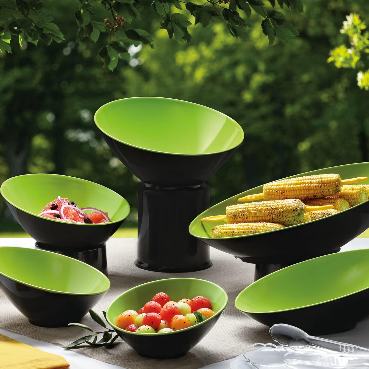 Get B-792-G/BK Angled Cascading Serving Bowl for Salads, Rice and Dessert, 24 Ounce / 9.25", Green/Black (Pack of 2)