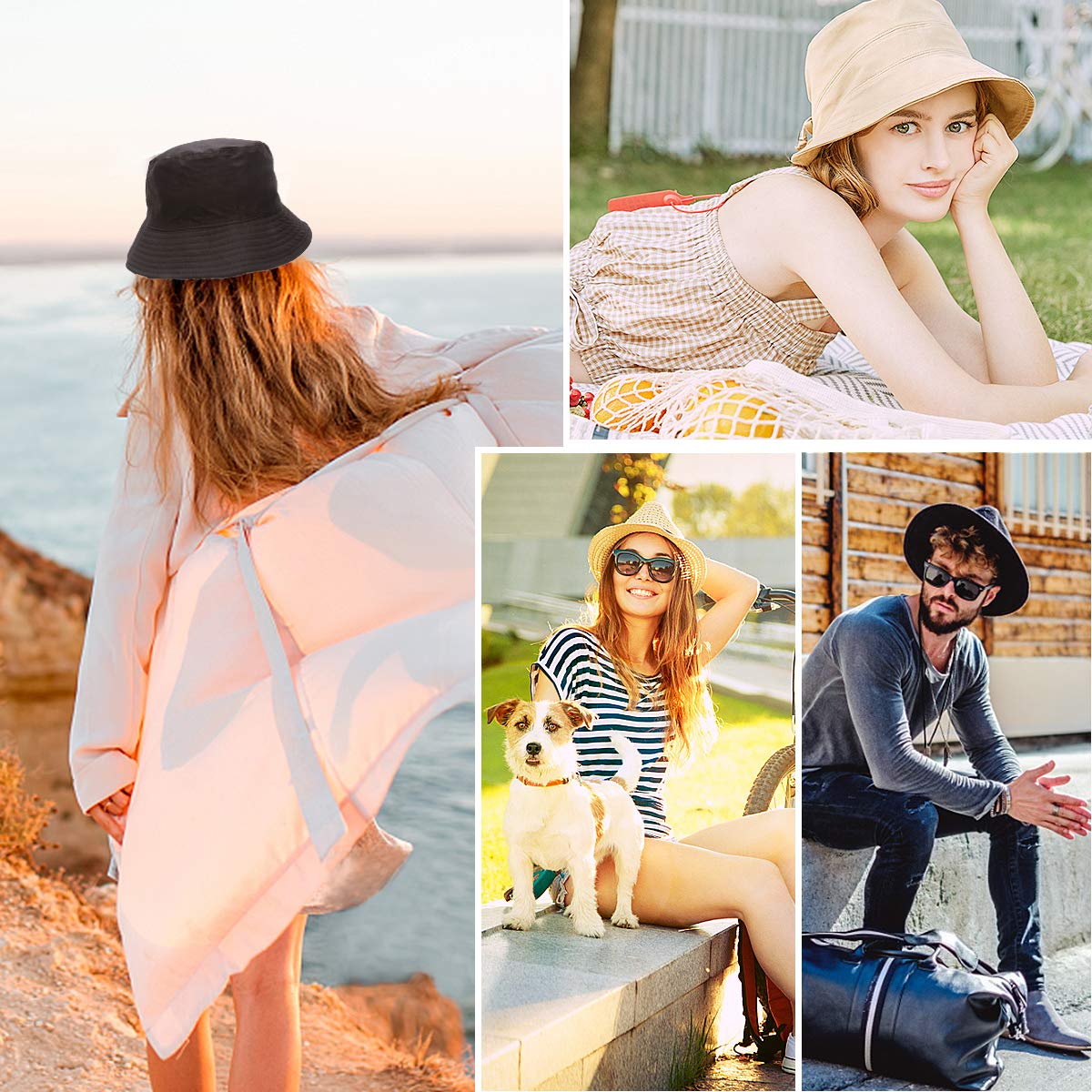 Feng Shui， Sombreros de Pescador para Mujer - Sombreros de Sol de Playa de Verano de algodón Reversible Sombrero de Pescador Plegable para Viajes Playa Senderismo Reino Unido