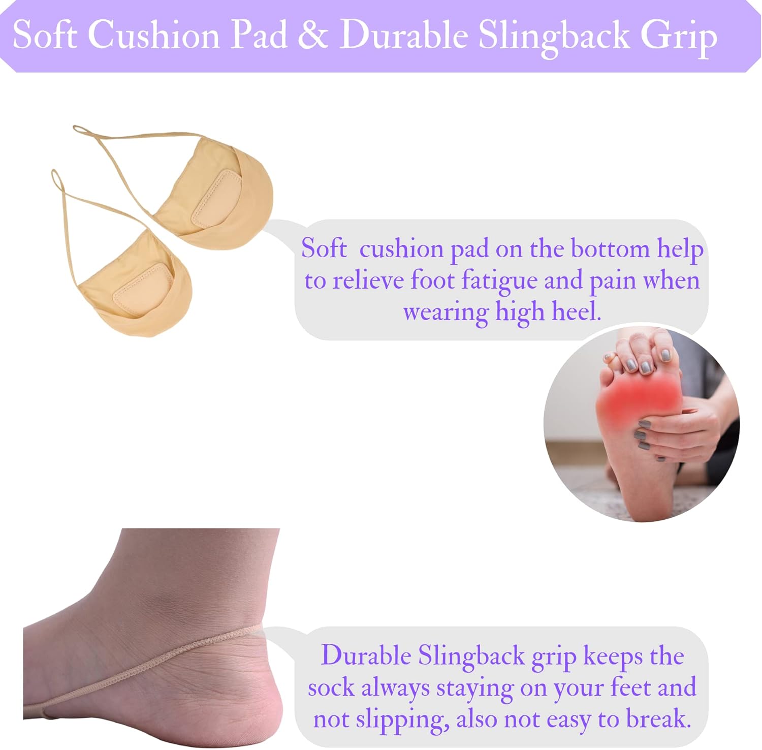 Flammi 6 Pairs Women Ball of Foot Cushion Socks Ultra Low Cut Liner Socks with Sling No Show Padded Half Socks for Heels - Image 4