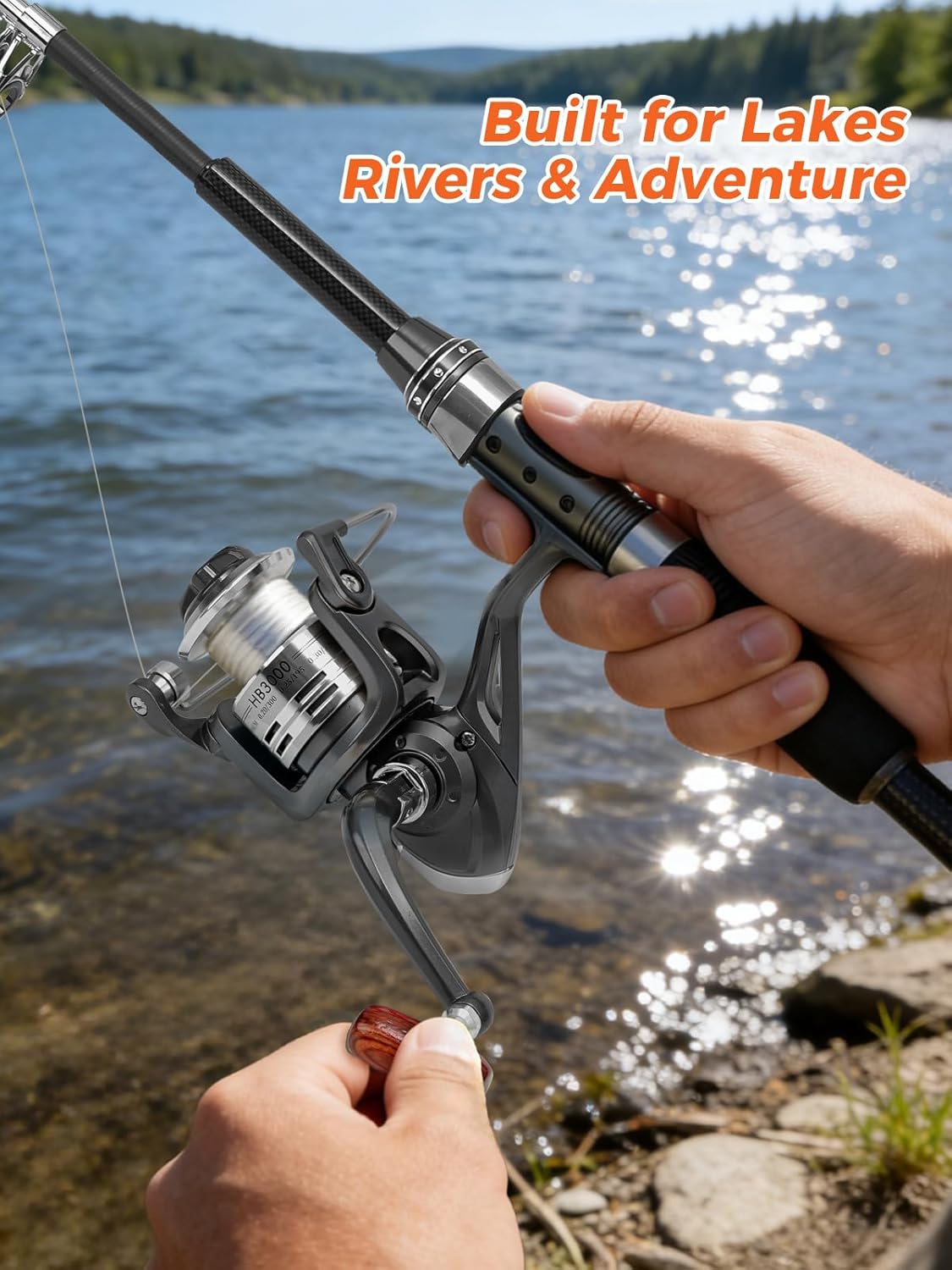 Jenseits Fishing Rod and Reel Combo - Carbon Fiber Telescopic Fishing Pole with Spinning Reel 5.2:1 Gear Ratio - Portable Travel Fishing Kit with Lures, Line & Carrier Bag for Beginner Adults