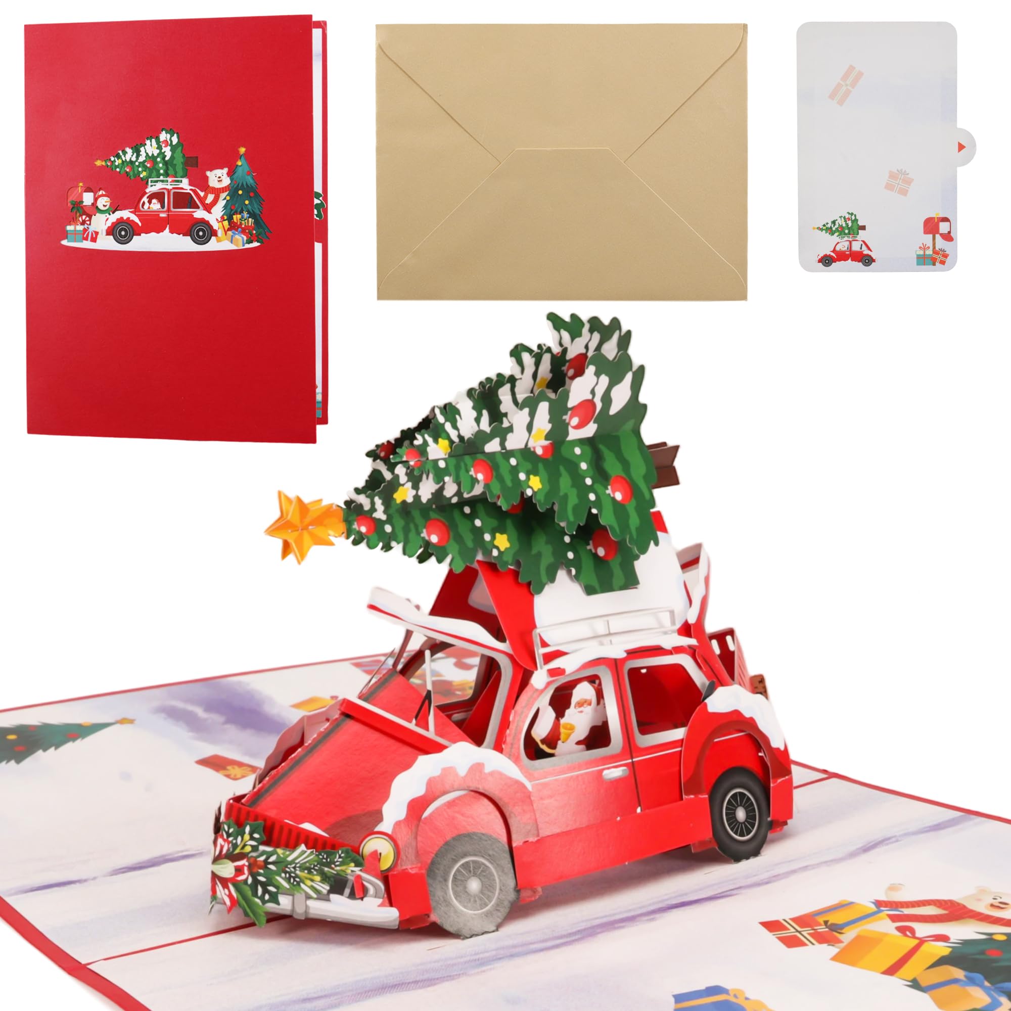 WUISOLQP 3D Christmas Cards Pop Up, Car Pop Up Christmas Cards with Envelope Christmas Card Pop Up for Daughter Son In Law Husband Wife Brother Sister Mum and Dad, 20cmx15cm