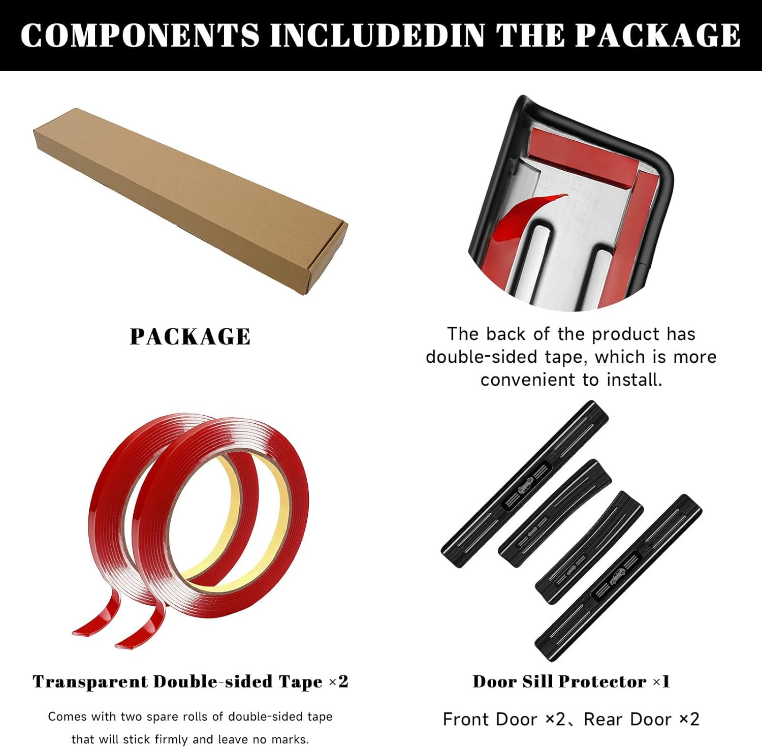 4PCS Car Door Edge Guards Door Sill Protector for Jeep 2017-2026 Compass Accessories Black Brushed Stainless Steel Material Car Door Threshold Protection