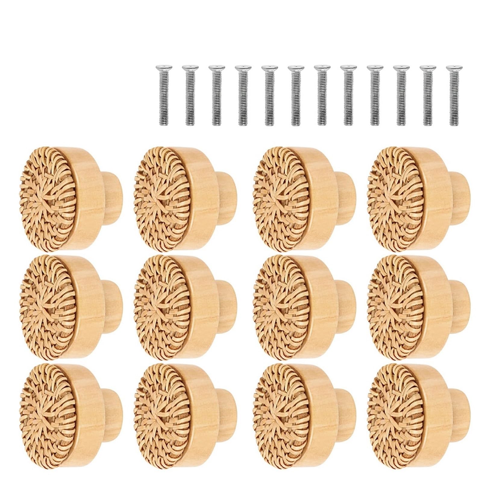 Lsnnmu One Color 24Pcs Handmade Rattan Handles Furniture Cabinet Knobs Vintage Dresser Pulls Woven Kitchen Drawer Cupboard Handle For Home
