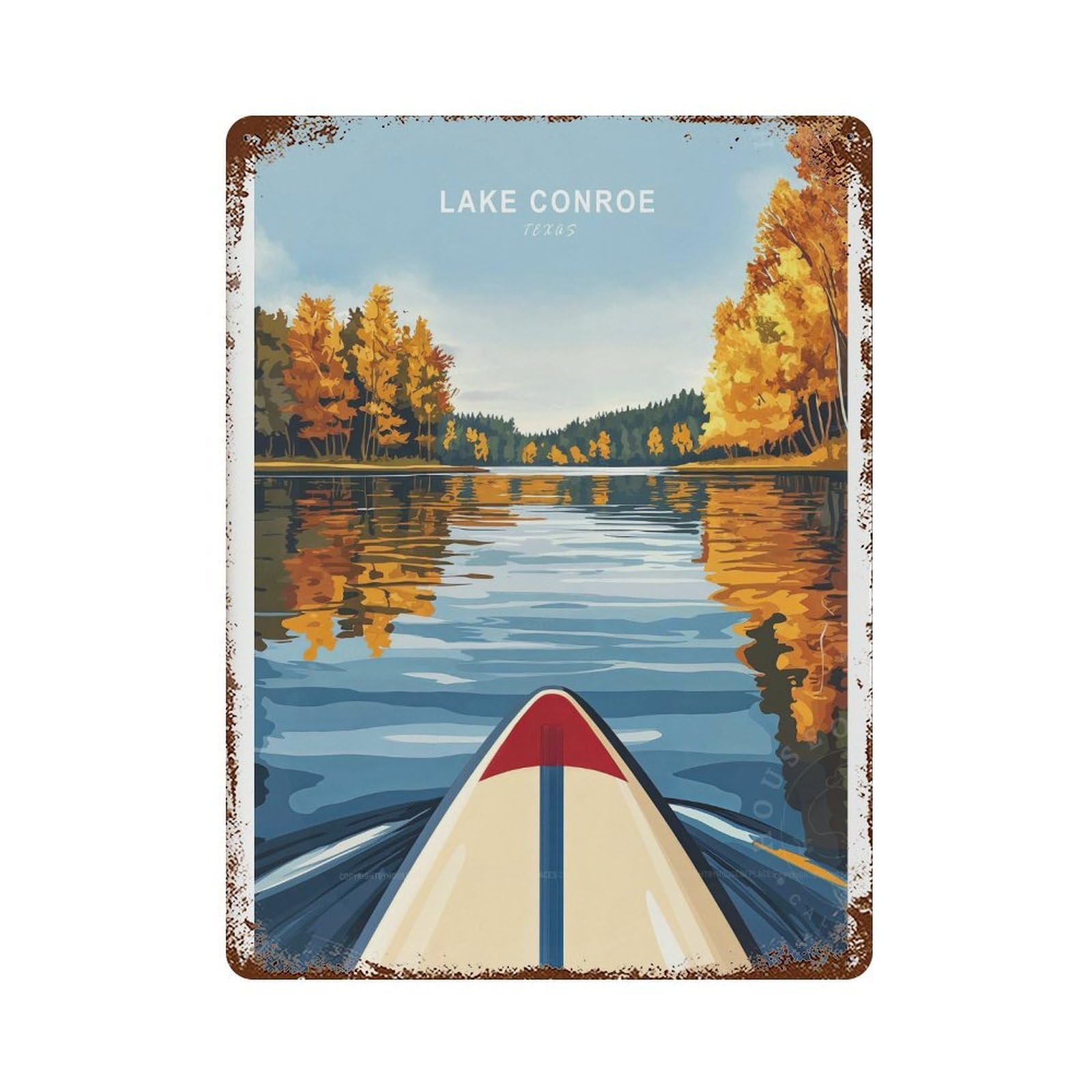 xiaoxiaoshen Lake Conroe Texas Travel Minimalist Cityscape, Birthday Gifts Wall Decor Art Metal Tin Poster Modern Home Decor Art Home Bar Shop Decorations Vintage Sign 40x30cm