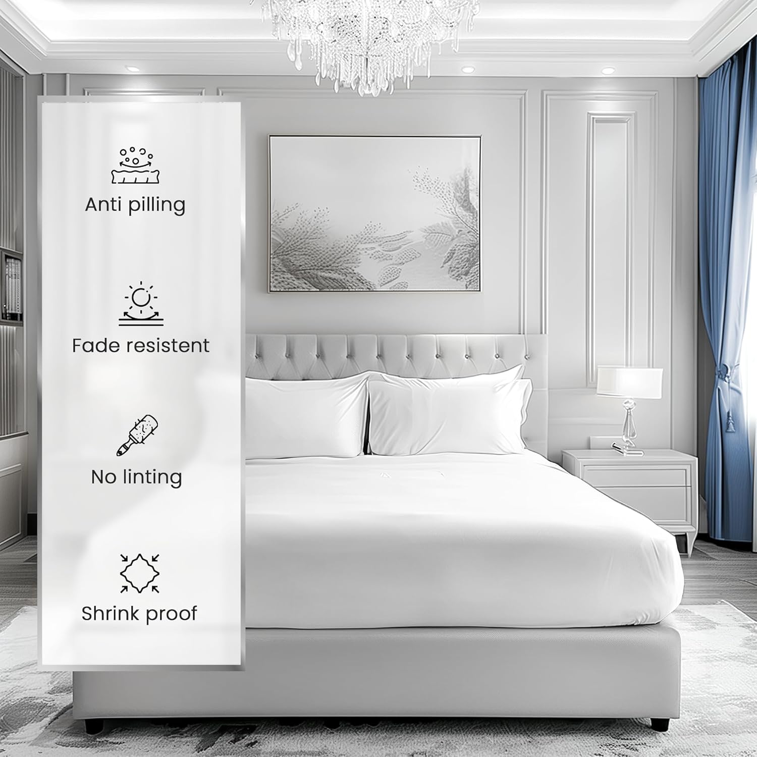 CHATEAU HOME COLLECTION 100% Cotton King Size Sheets Set - 1000 Thread Count Luxury Sateen Weave, Soft Breathable & Cooling, 15" King Sheets Deep Pocket - White