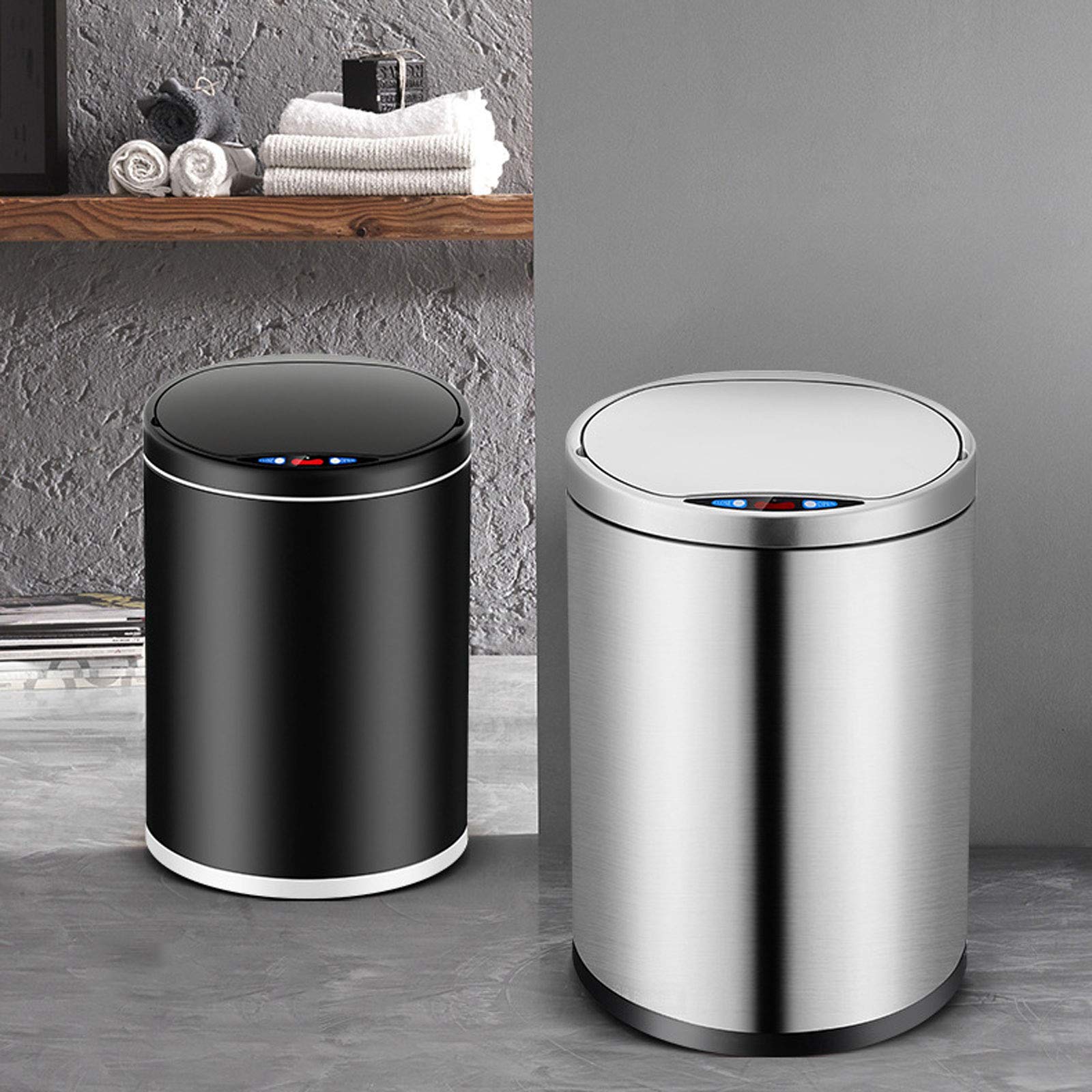 1 Pieces Trash Can Waste Bin Recycling Bin Touch Bin Kitchen Sensor Bin,Large Touch Free Waste Rubbish Bin - Stainless Steel Silver 7/9/12 Litre Bathroom,living Room