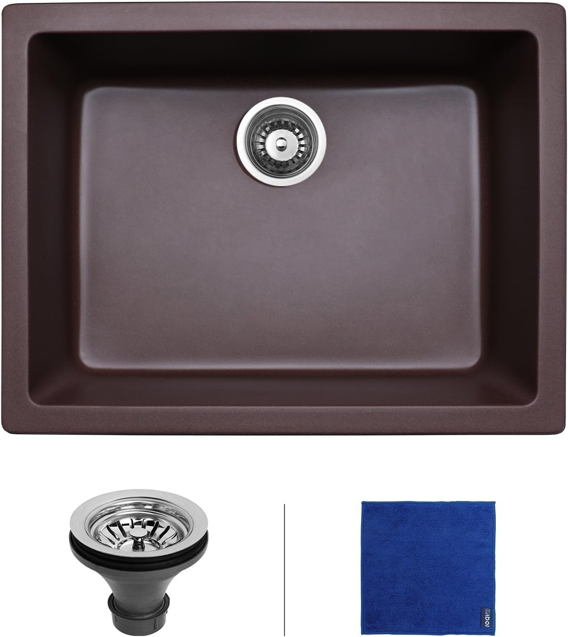 Enbol GSS-2418 24 inch Single Bowl Undermount Granite Kitchen Sink Cafe Brown