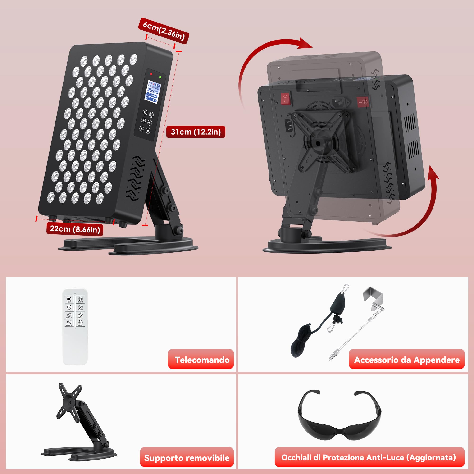 STASUN Terapia a Luce Rossa a Doppio Chip, Pannello di Lampada Infrarossa 70 LED, Dispositivo Infrarosso Vicino 350W 660 & 850 nm con Telecomando per Viso, Corpo, Pelle e Sonno